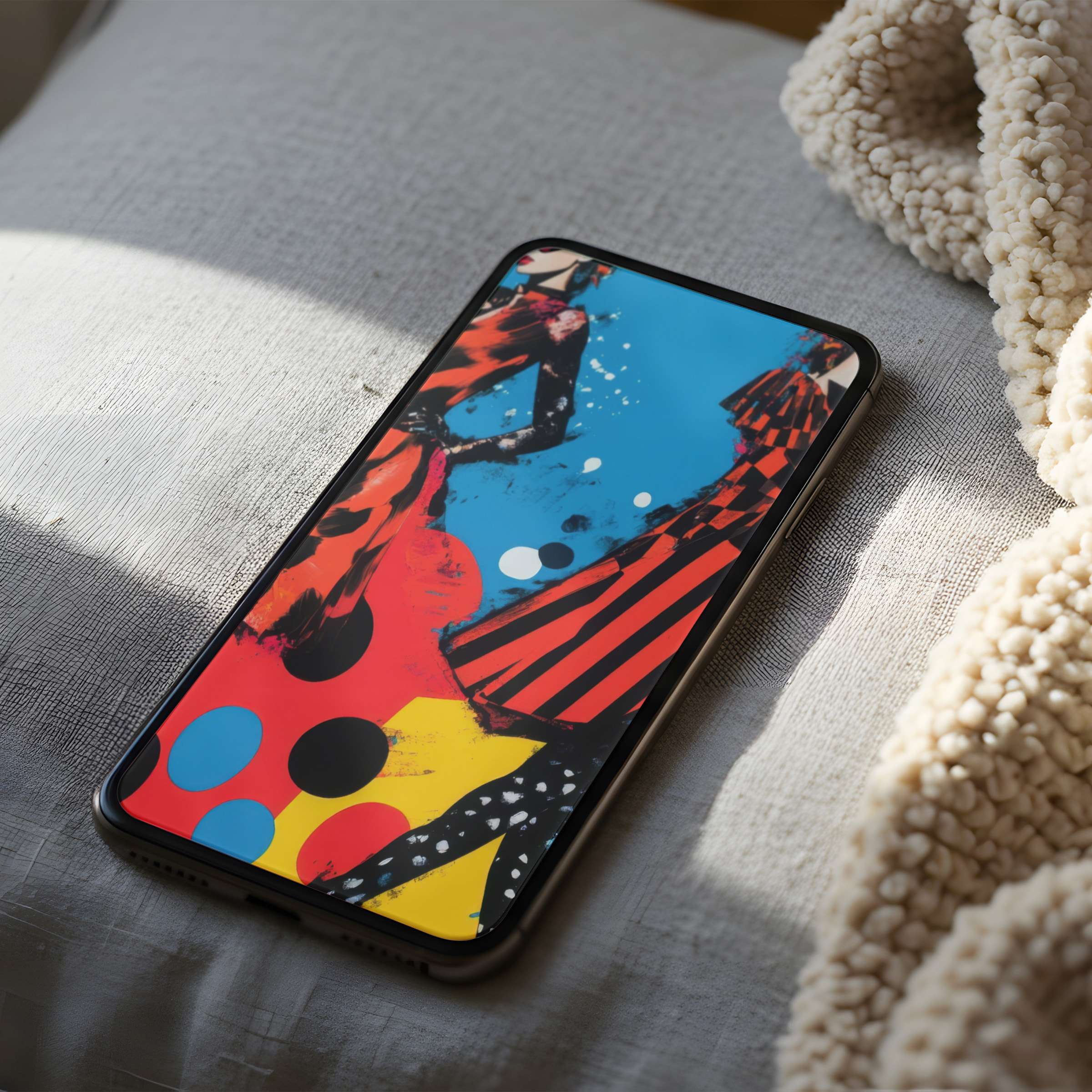 Vibrant abstract phone wallpaper with bold colors and modern motifs, perfect for iPhone and Android high resolution digital download