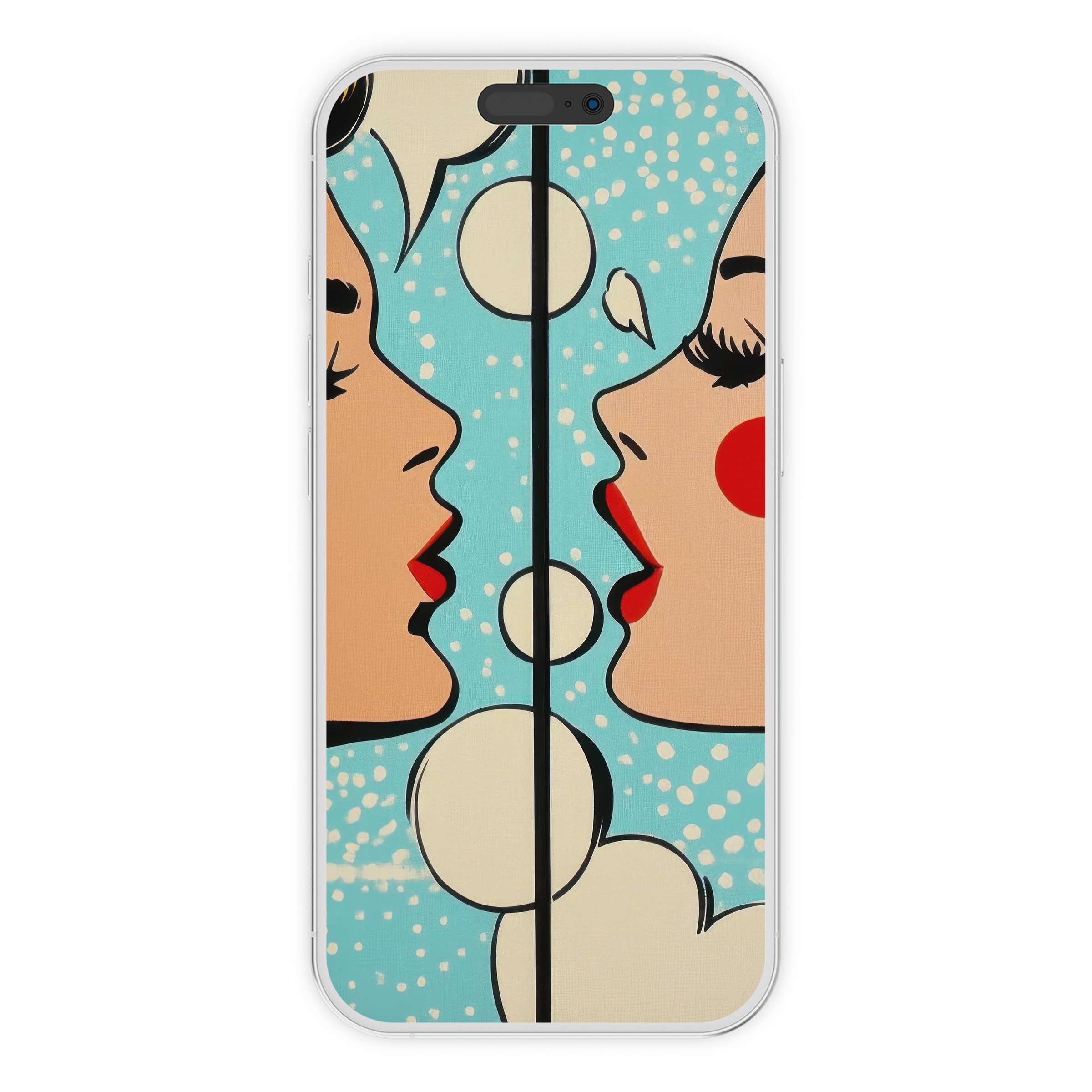 Pop art iPhone wallpaper with bold red and blue hues evokes a vibrant mood, ideal for phone background digital download
