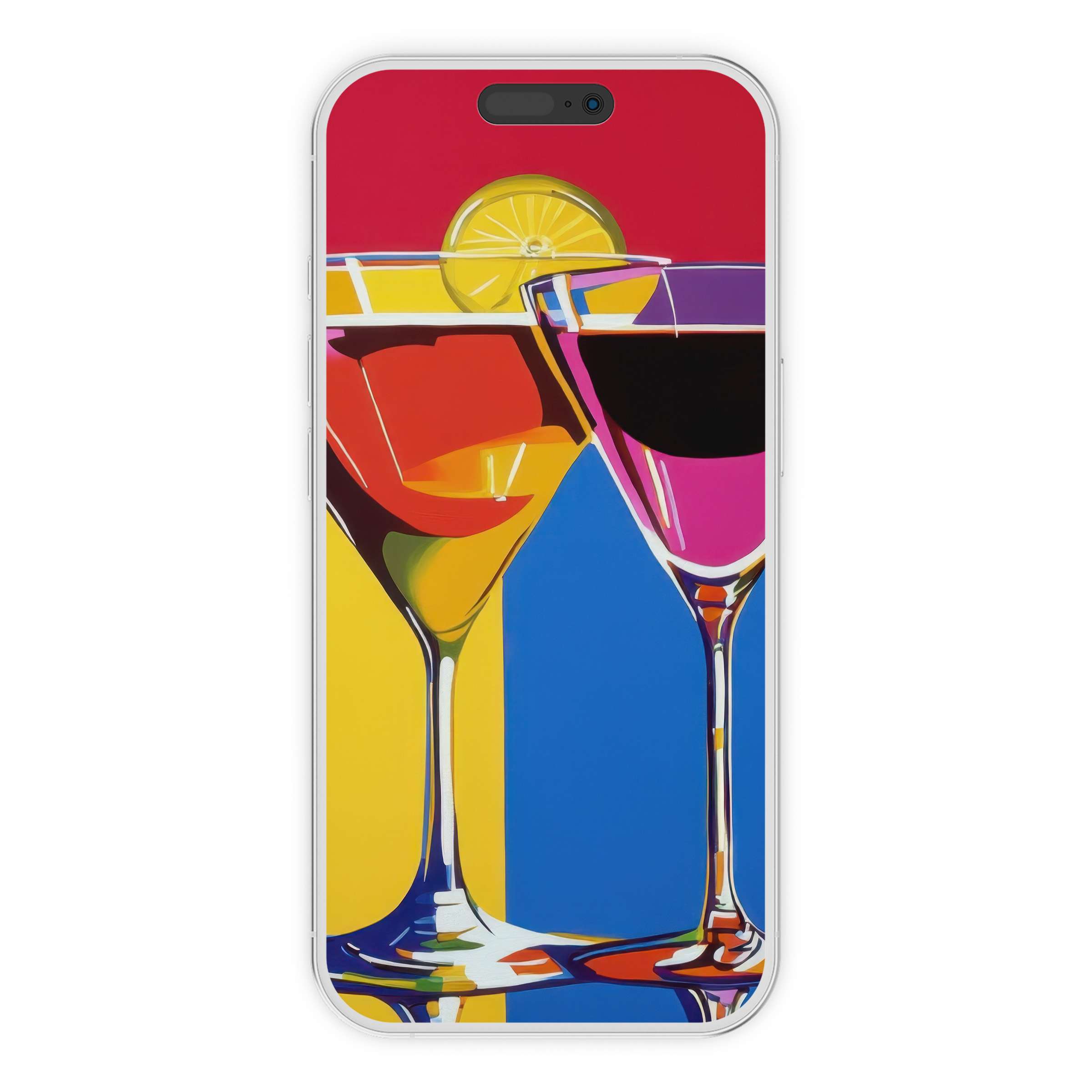 Vibrant pop art iPhone wallpaper featuring colorful martini glasses on a bold background digital download perfect for phone screens