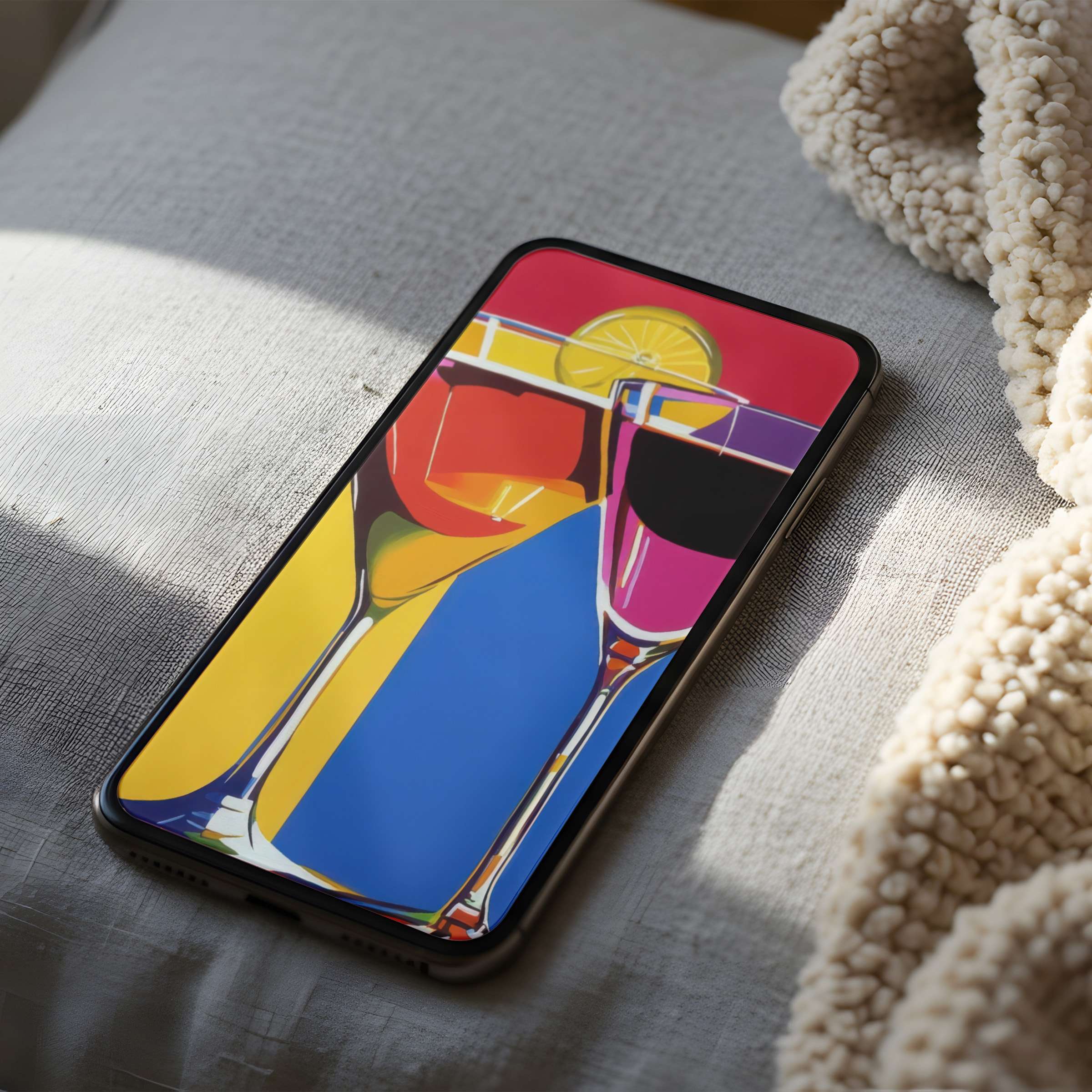 Vibrant phone wallpaper featuring colorful cocktail glasses elevates your iPhone's aesthetic, ideal for calming digital downloads