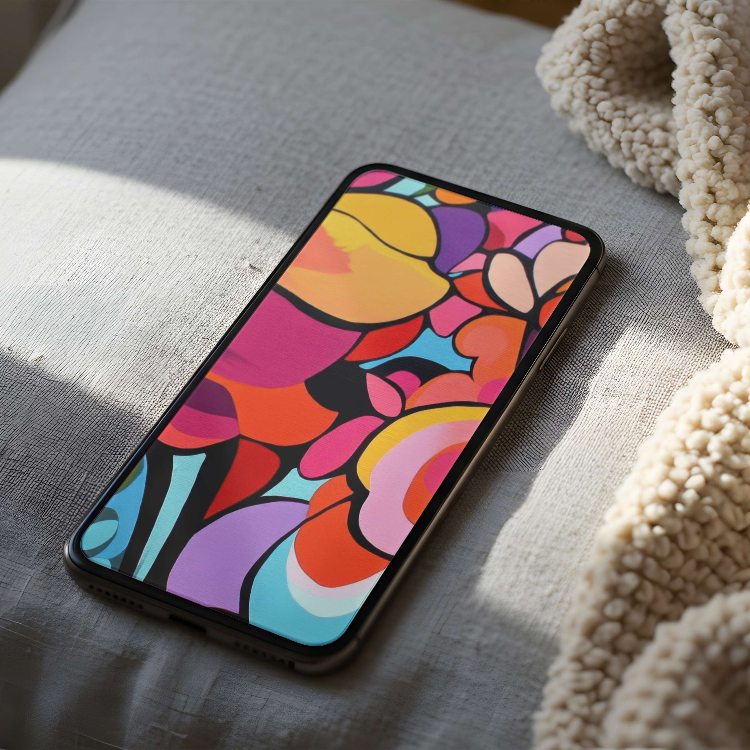 Vibrant abstract phone wallpaper featuring warm hues and organic shapes, perfect high-resolution download for iPhone and Android users seeking elegance
