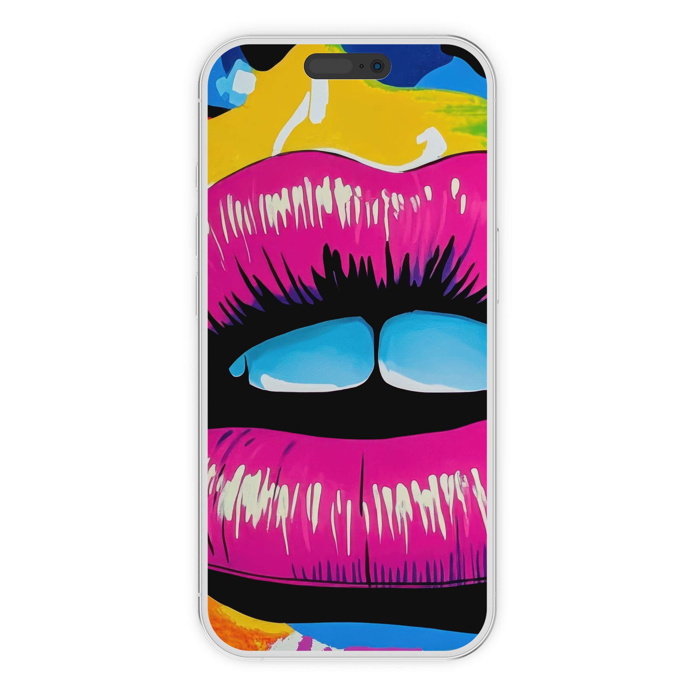 Vibrant pop art iPhone wallpaper featuring bold pink lips offers a stylish phone background for digital download fans of modern art