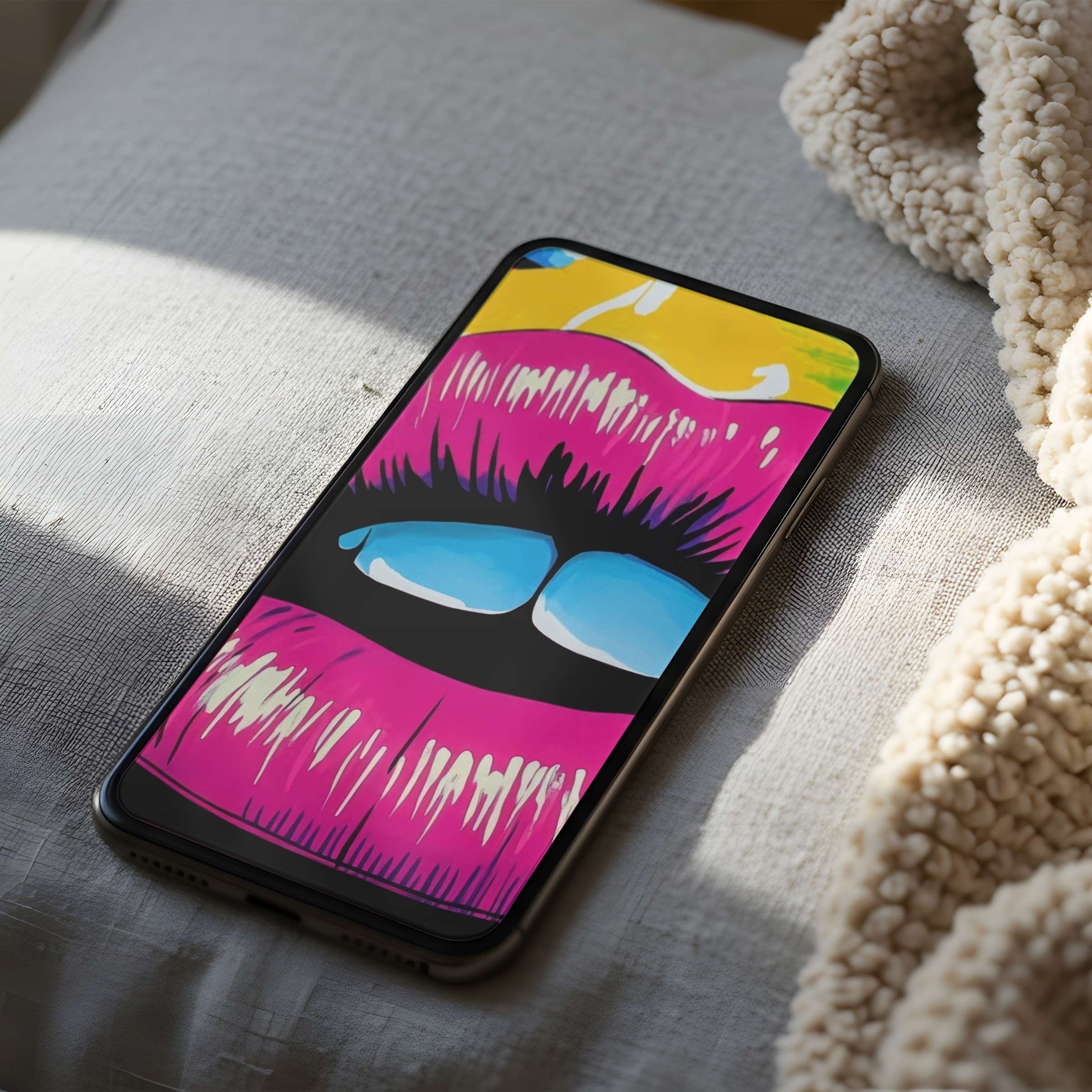Vibrant digital art phone wallpaper with bold pink and yellow hues, perfect for high-resolution iPhone or Android download elegance
