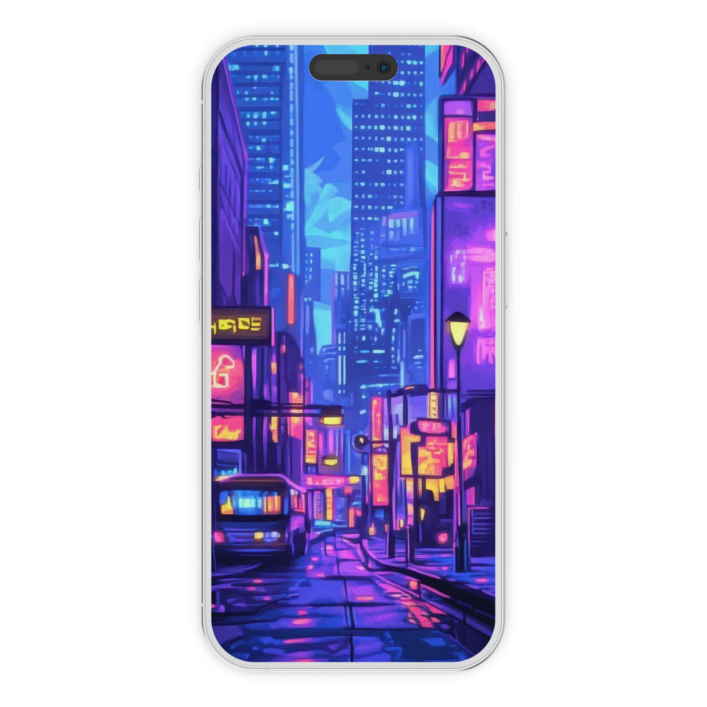 Vibrant pop art iPhone wallpaper features neon cityscape for elegant phone background digital download sustainable design style
