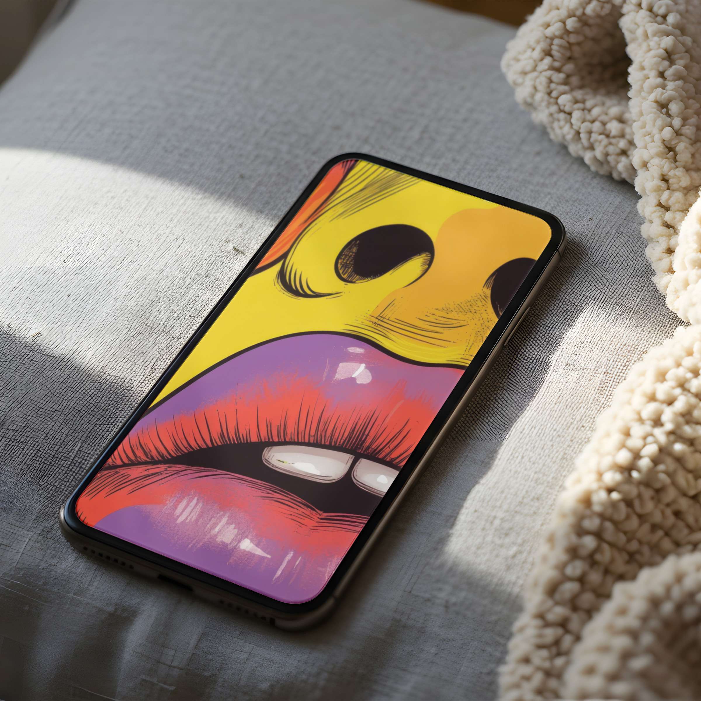 Vibrant pop art style phone wallpaper with bold lips and comic flair elegantly enhances your iPhone or Android screen high resolution download