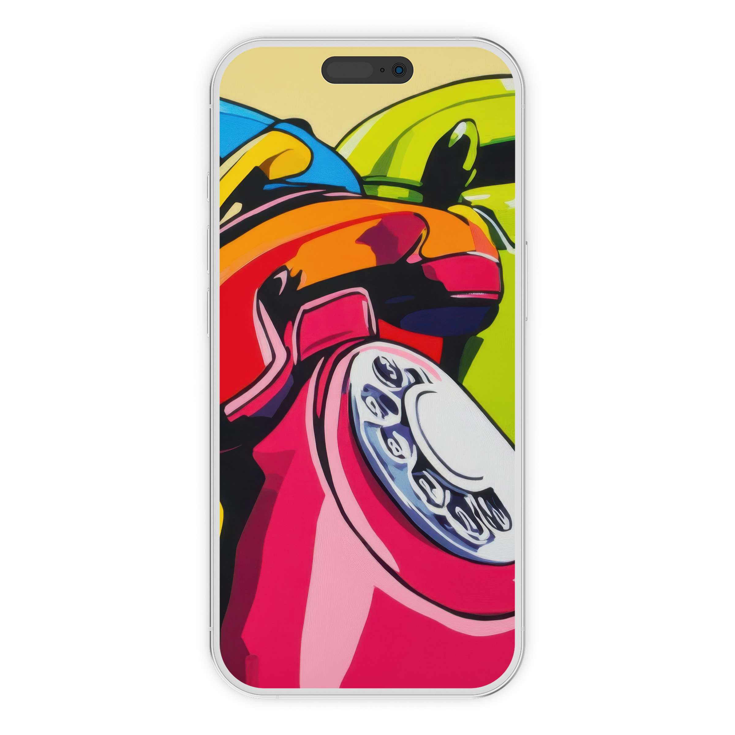 Vibrant pop art iPhone wallpaper with retro phone design creates an inspiring digital download background for all smartphones
