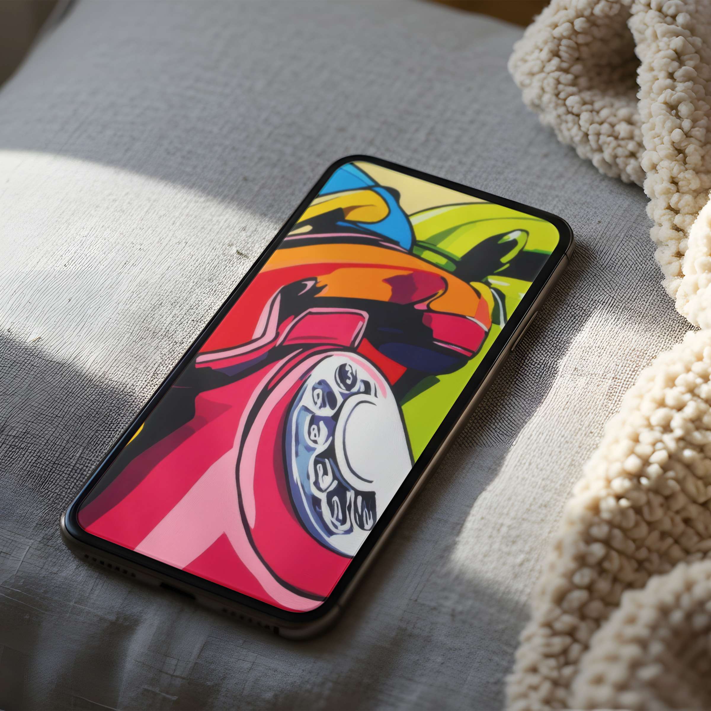 Vibrant retro phone wallpaper art in high resolution on a phone, perfect for a chic, curated digital download for iPhone and android