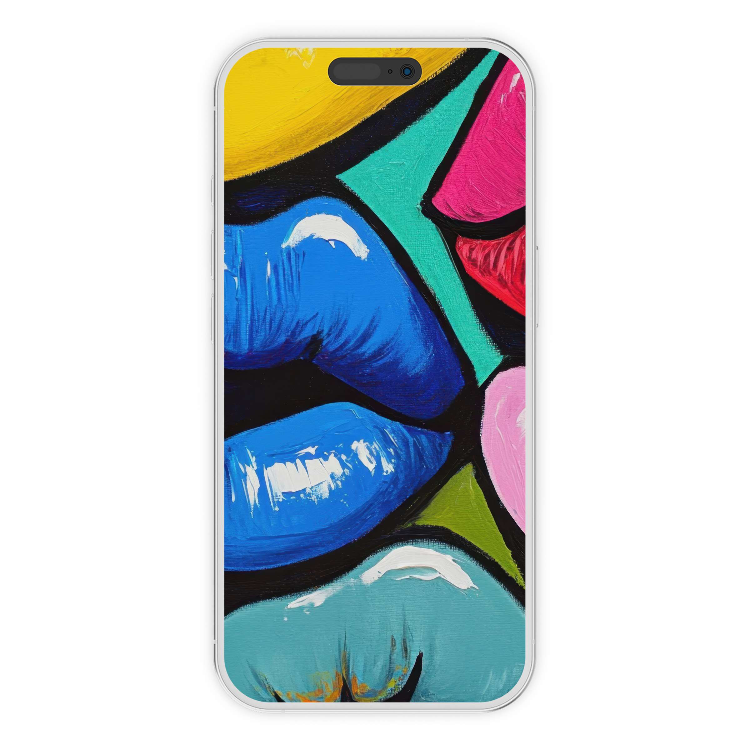 Vibrant digital download pop art iPhone wallpaper transforms your phone background with colorful lips, offering elegance for any device
