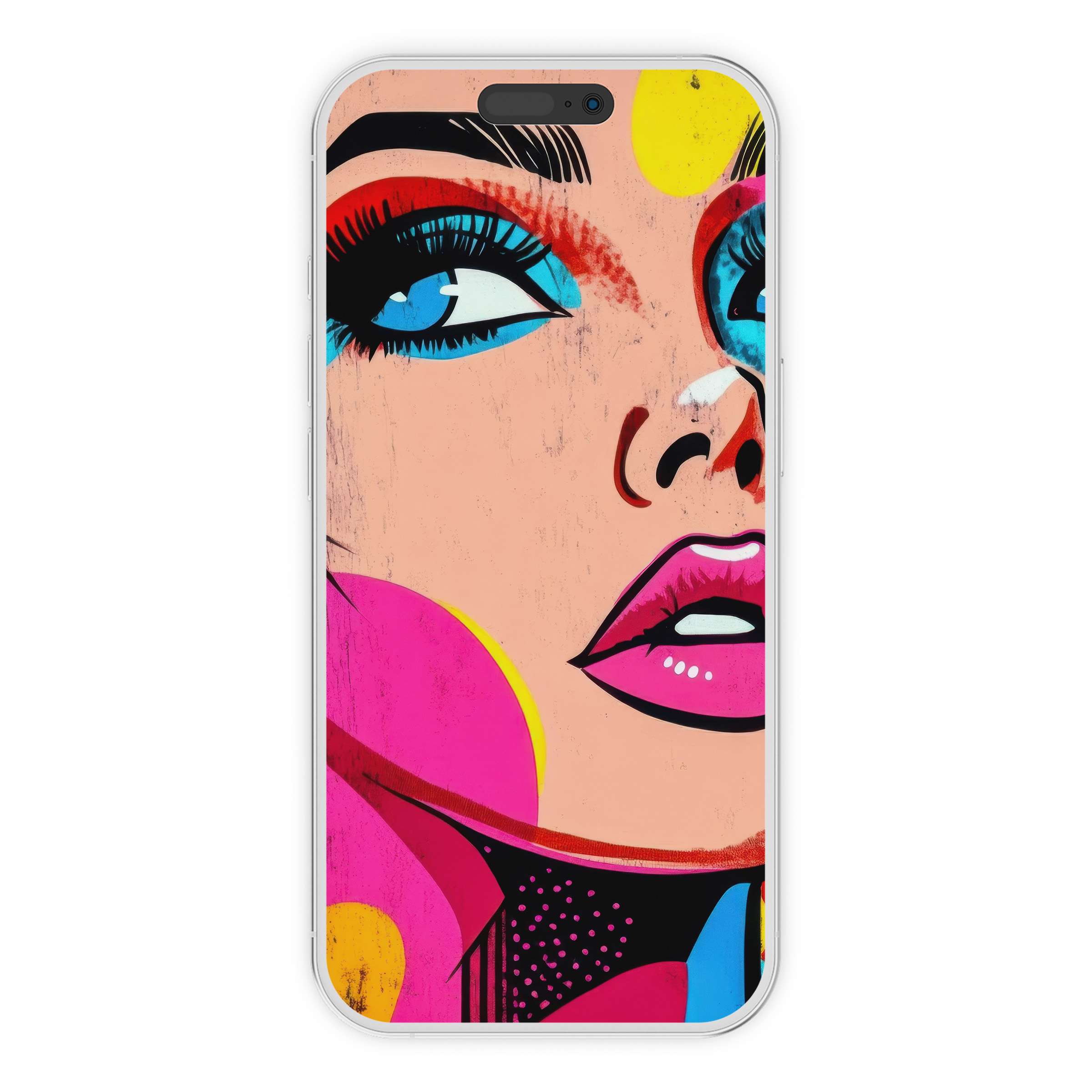Pop art iPhone wallpaper with vibrant colors and textured style offers a chic digital download for modern phone backgrounds