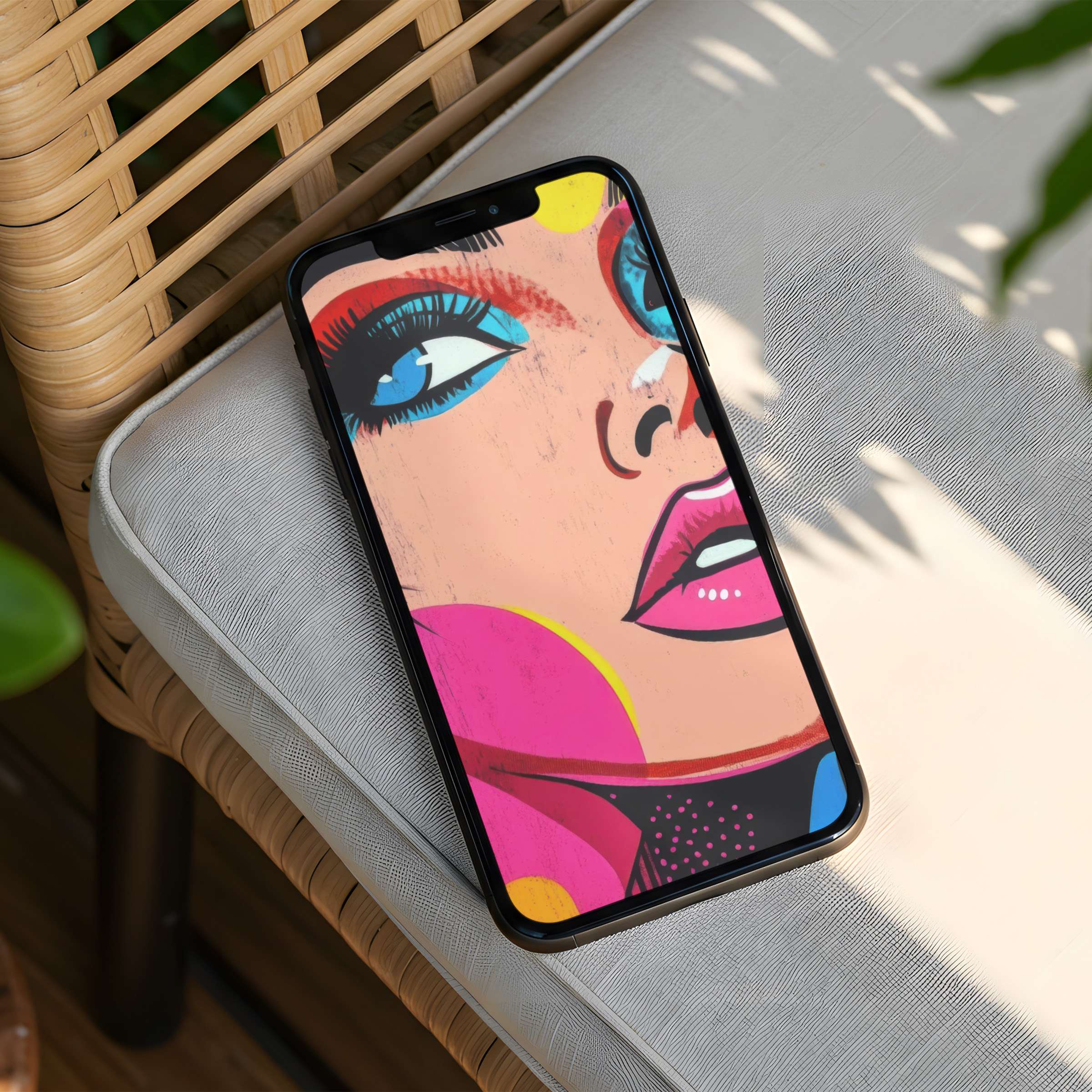 Vibrant retro pop art iPhone background for instant download invigorates your phone with elegance and mindful inspiration