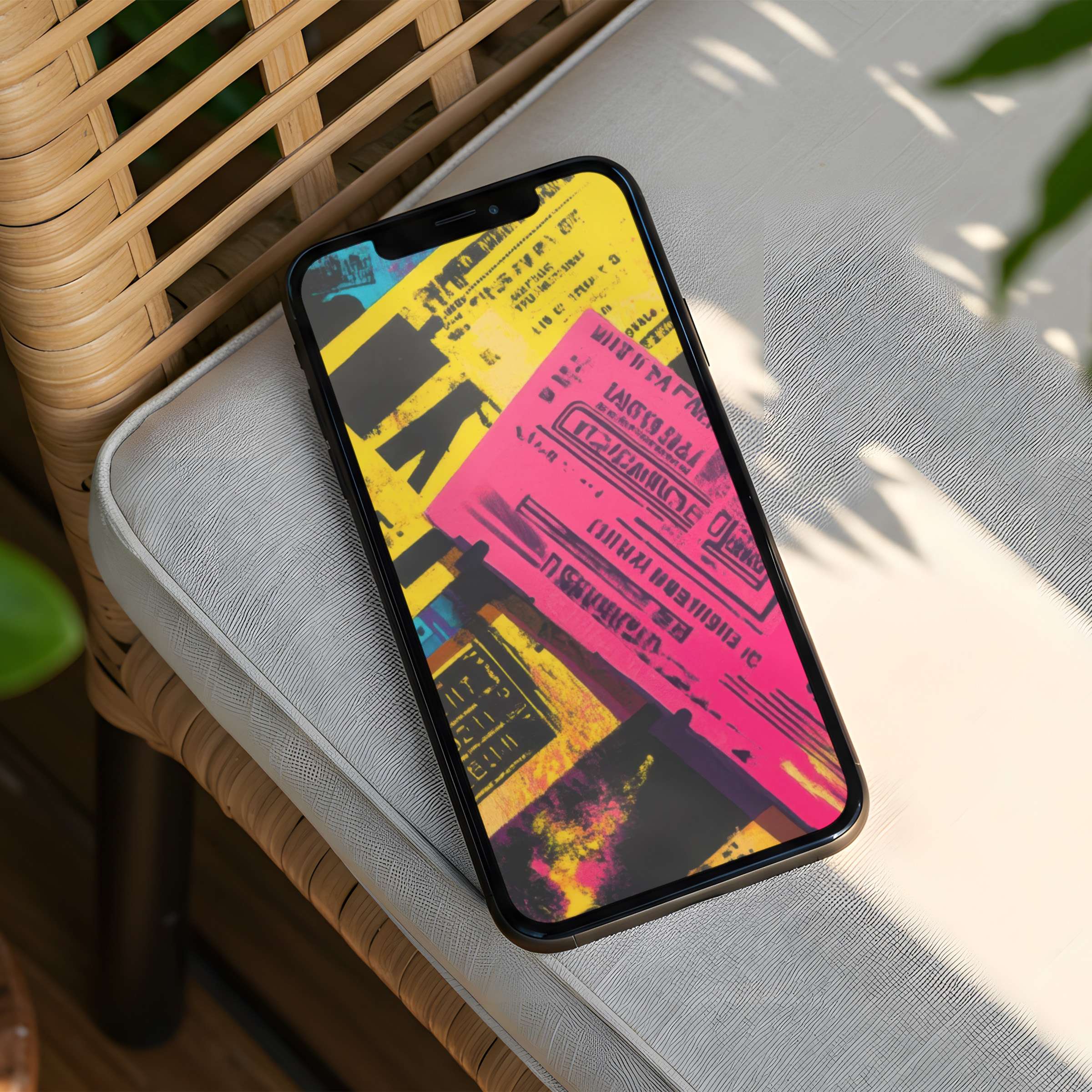 Vibrant collage iPhone background with yellow and pink tones brings elegance and mindfulness to your phone instant download available