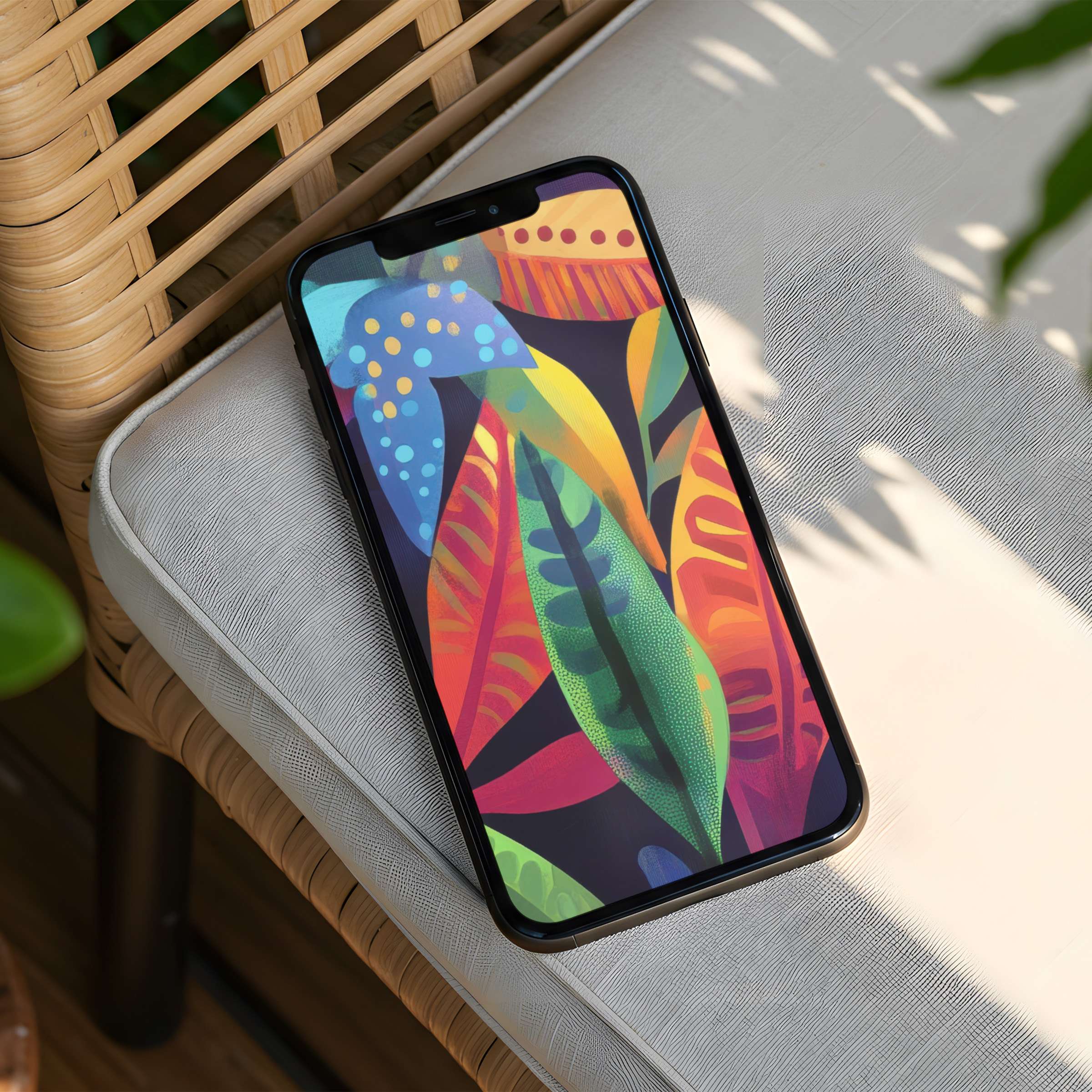 Vibrant abstract leaf iPhone background evokes mindfulness and elegance perfect for any phone instant download for serenity seekers