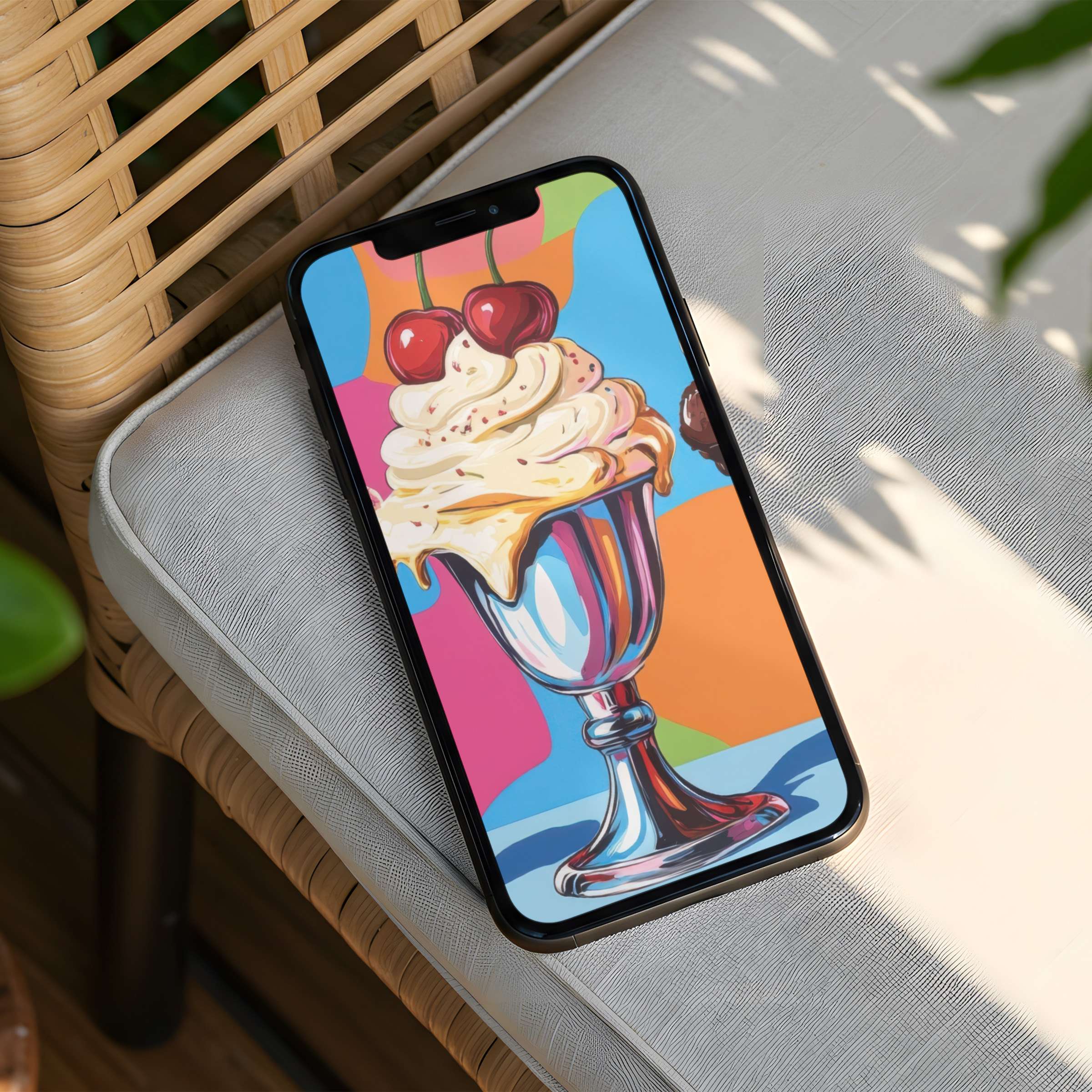 Elegant ice cream iPhone background with vibrant colors inspires mindfulness and calm; perfect phone fit, instant download available