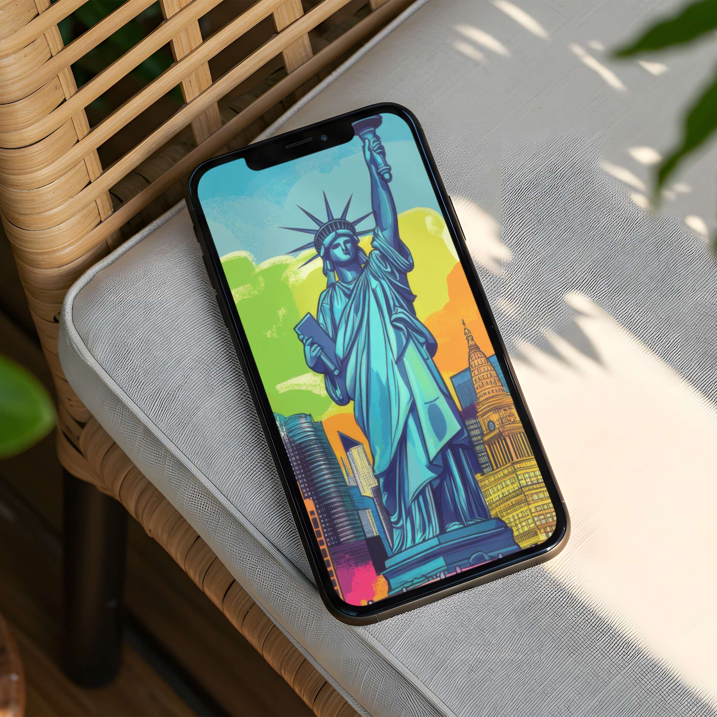 Vibrant Statue of Liberty artwork for iPhone background brings inspiration and calm with instant download for any phone user