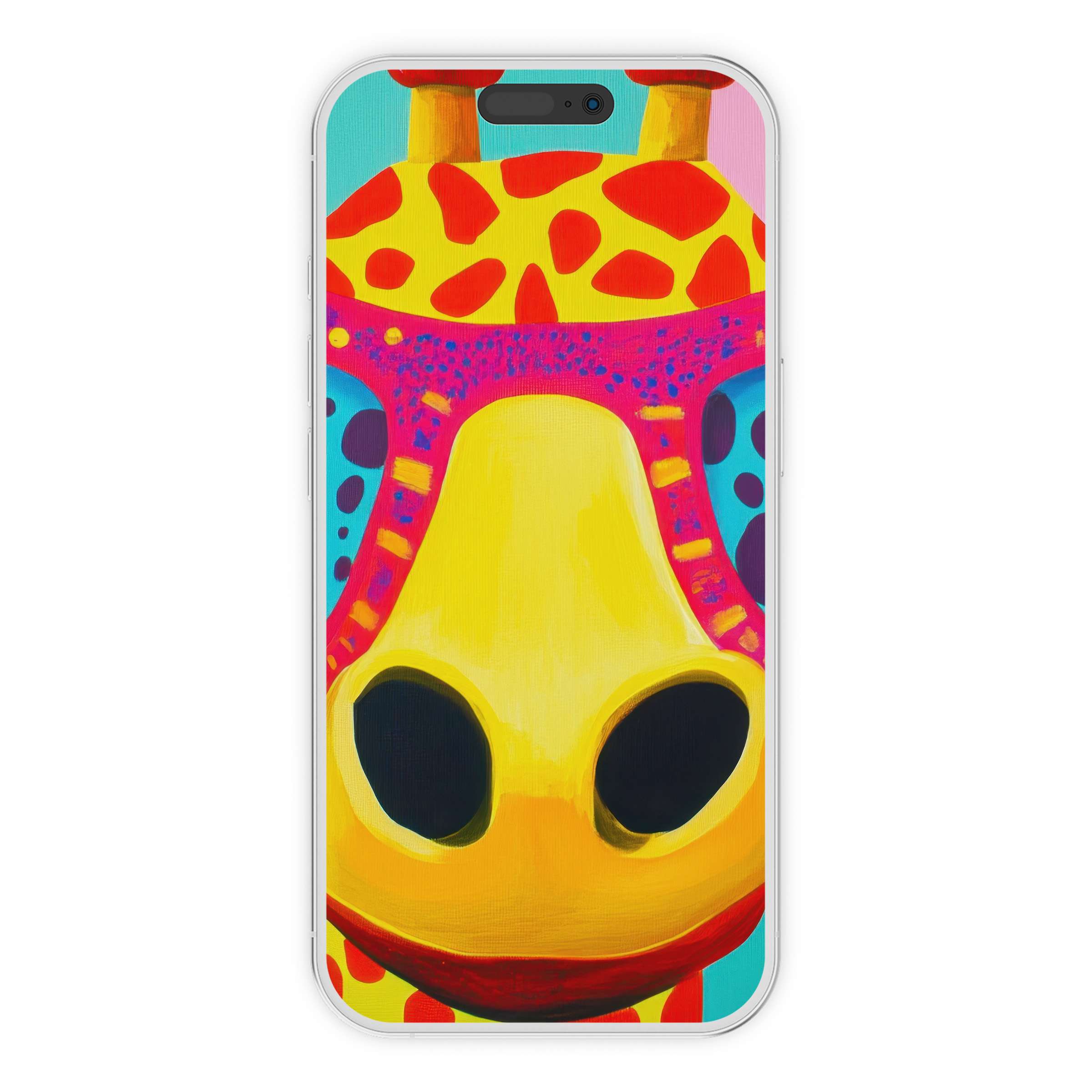 Vivid pop art iPhone wallpaper featuring a colorful giraffe design offers a stylish phone background digital download option