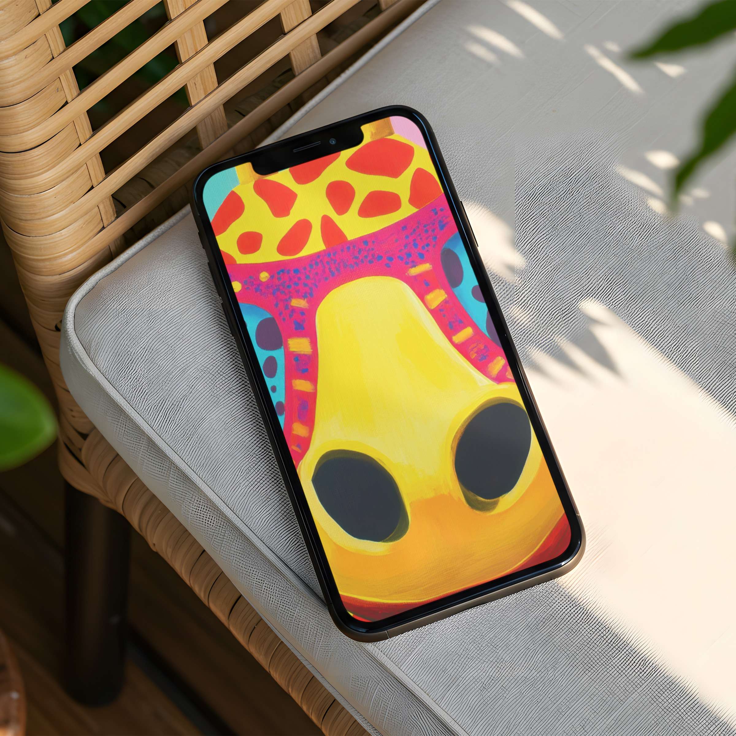 Vibrant iPhone background with artistic abstract design on phone offers instant download for calm elegance and inspiration