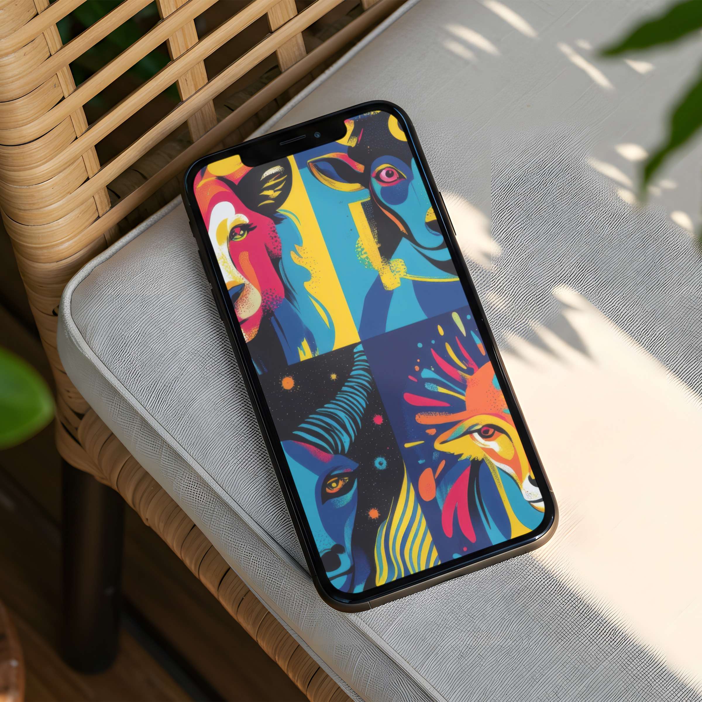 Vibrant iPhone background showcasing colorful animal art brings calm and inspiration perfect for phone screens with instant download