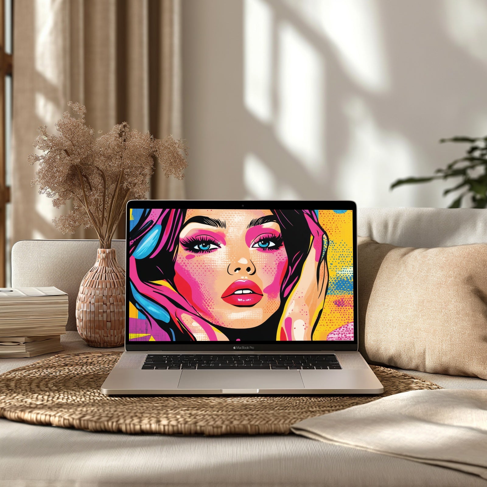 Pop Art Computer Background in modern living room