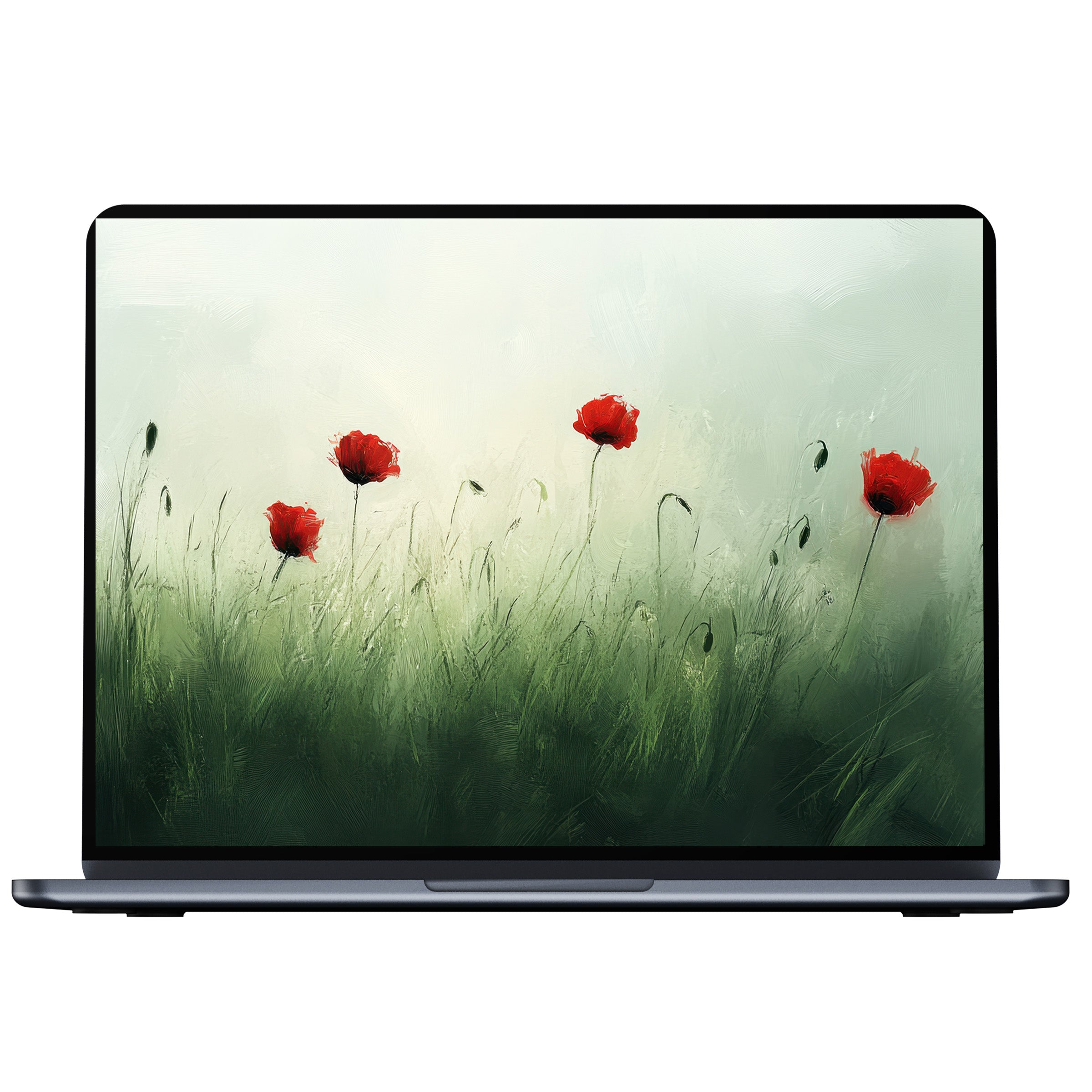 Spring desktop wallpaper with red poppies in a green field, inspiring calm, elegant digital download for PC, laptop backgrounds