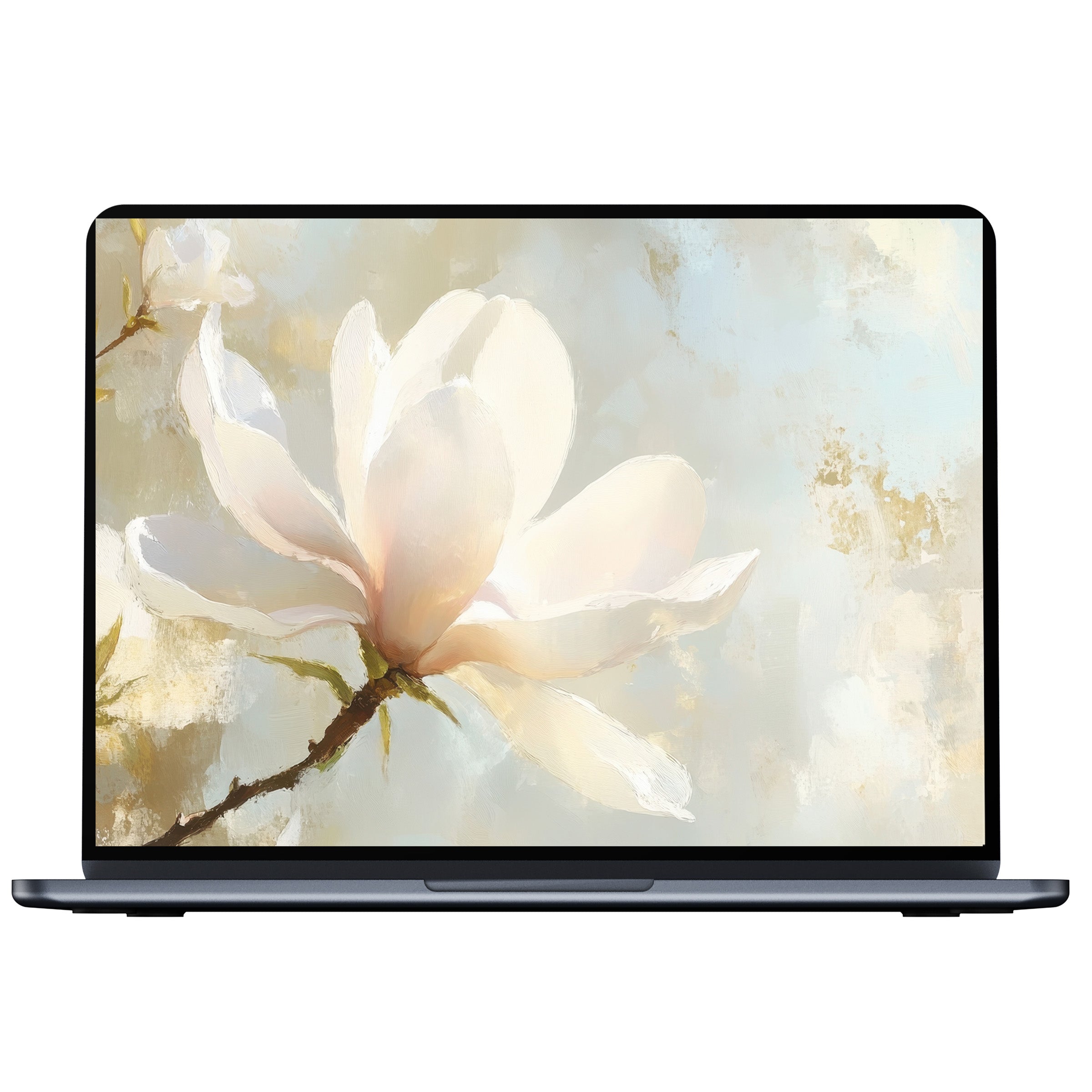 Elegant spring desktop wallpaper with pastel magnolia art evoking calm and inspiration for PC, laptop, Mac digital download