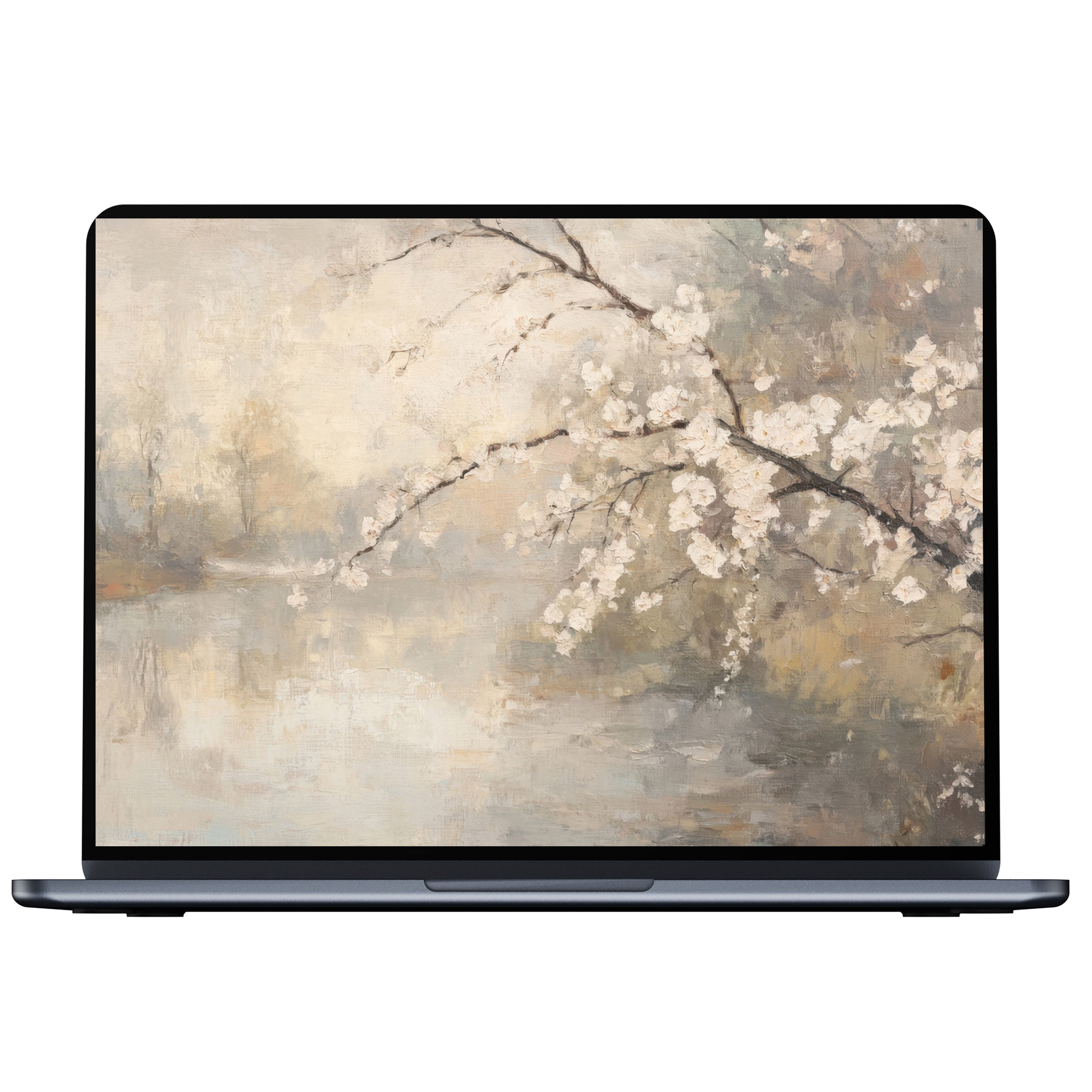 Elegant digital download of a serene spring desktop wallpaper featuring delicate blossoms, ideal for PC, Laptop, and Mac displays