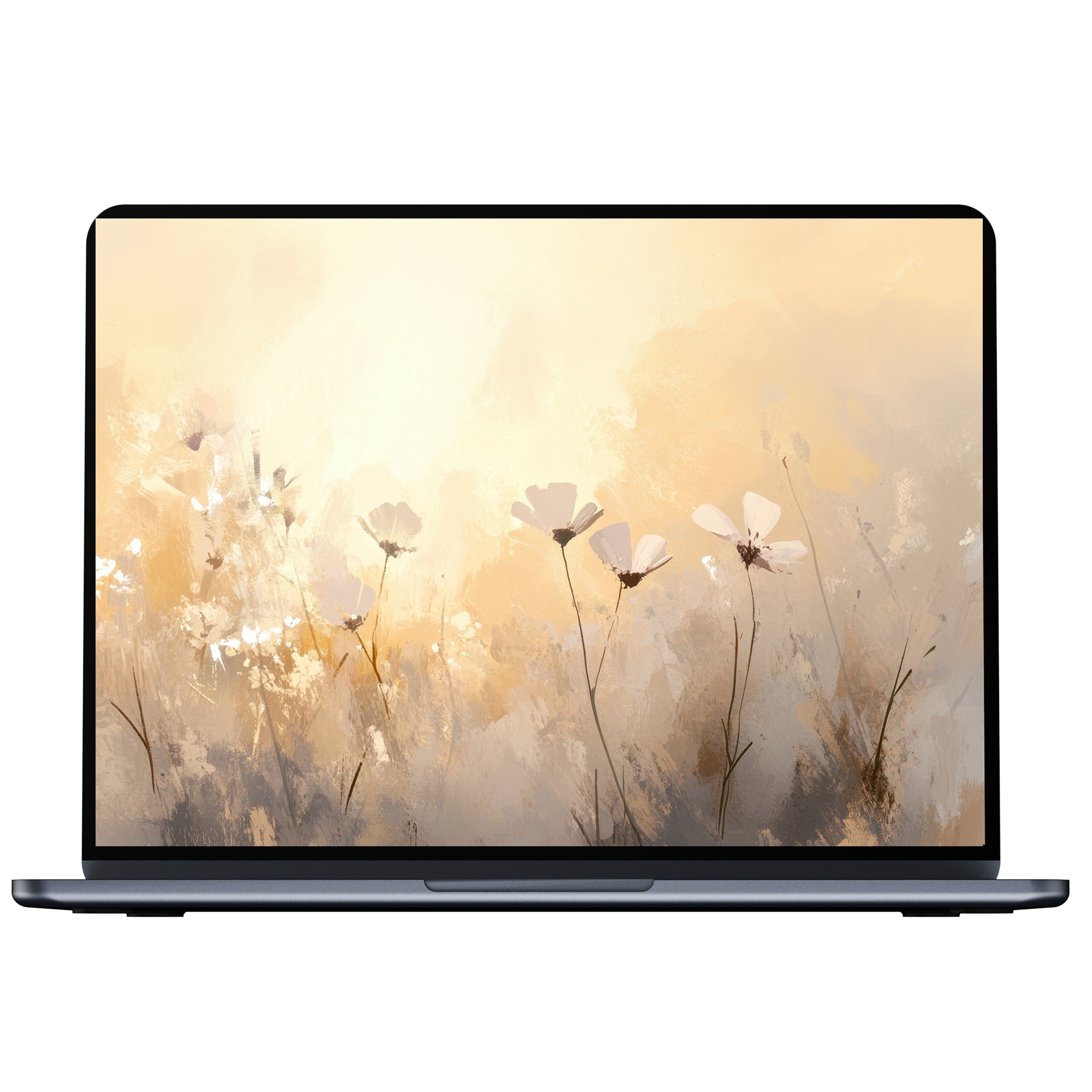 Spring desktop wallpaper digital download featuring delicate wildflowers in soft pastels for calming PC or laptop backgrounds