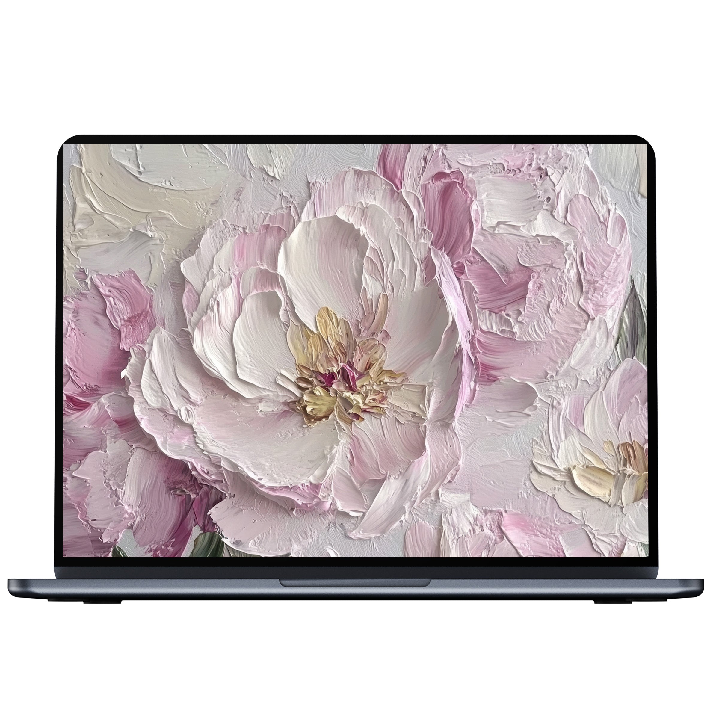 Elegant spring desktop wallpaper featuring textured pastel blossoms, perfect digital download for PC or laptop to inspire calm and beauty