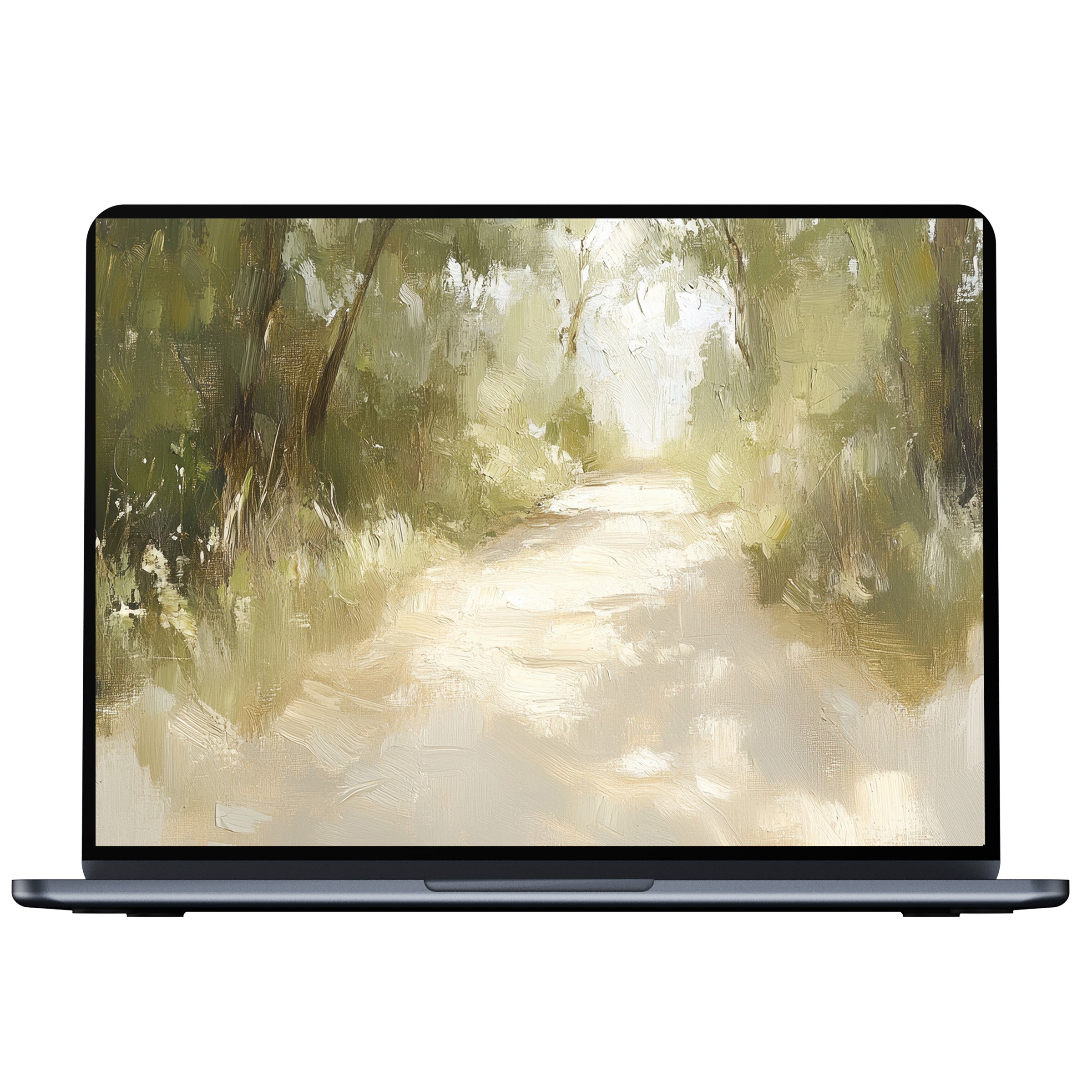 Calming spring desktop wallpaper in soft greens and creams for PC and laptop digital download inspiring tranquility and elegance