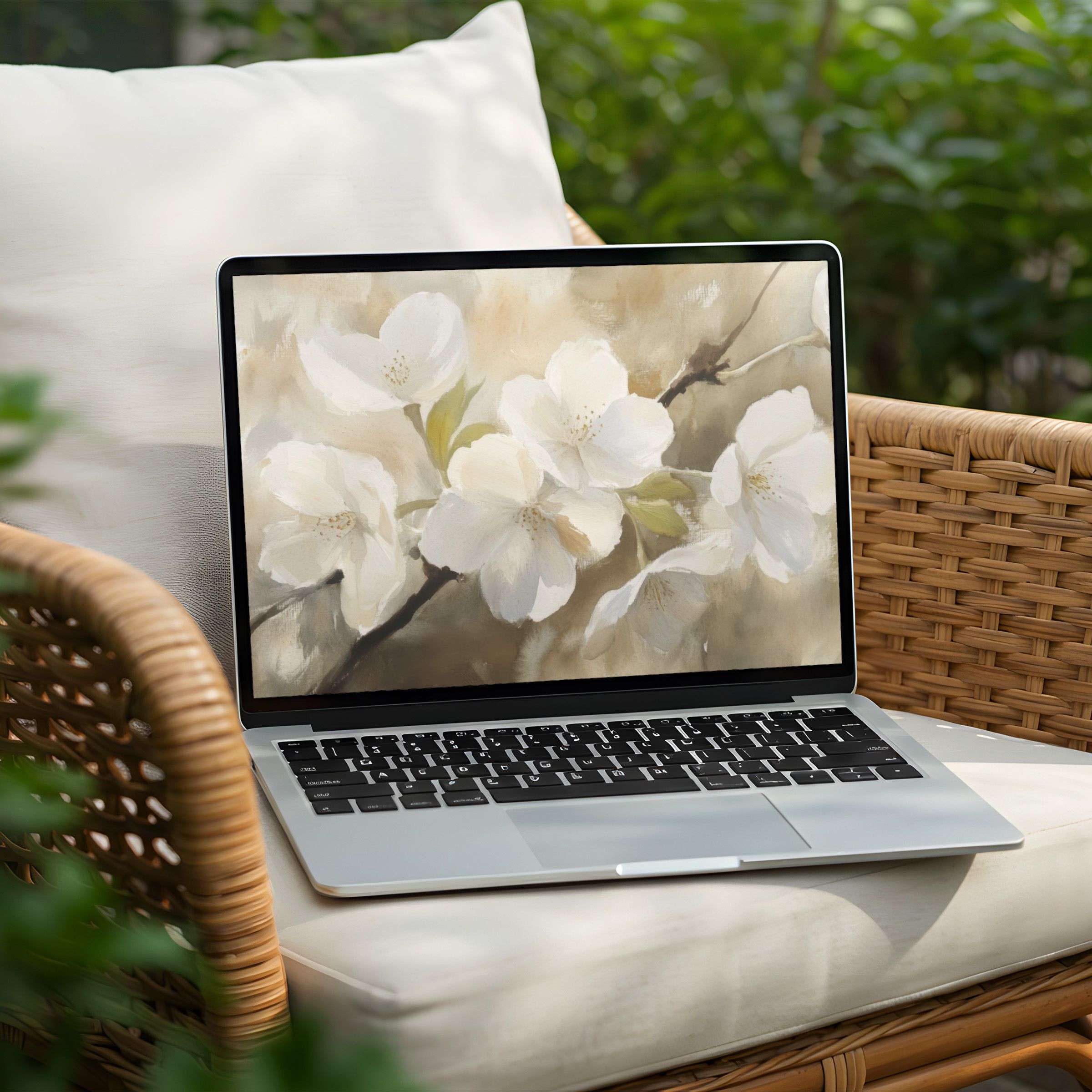 Gentle floral desktop background for PC laptop as an instant download invites calm elegance with soft brushstrokes and soothing hues
