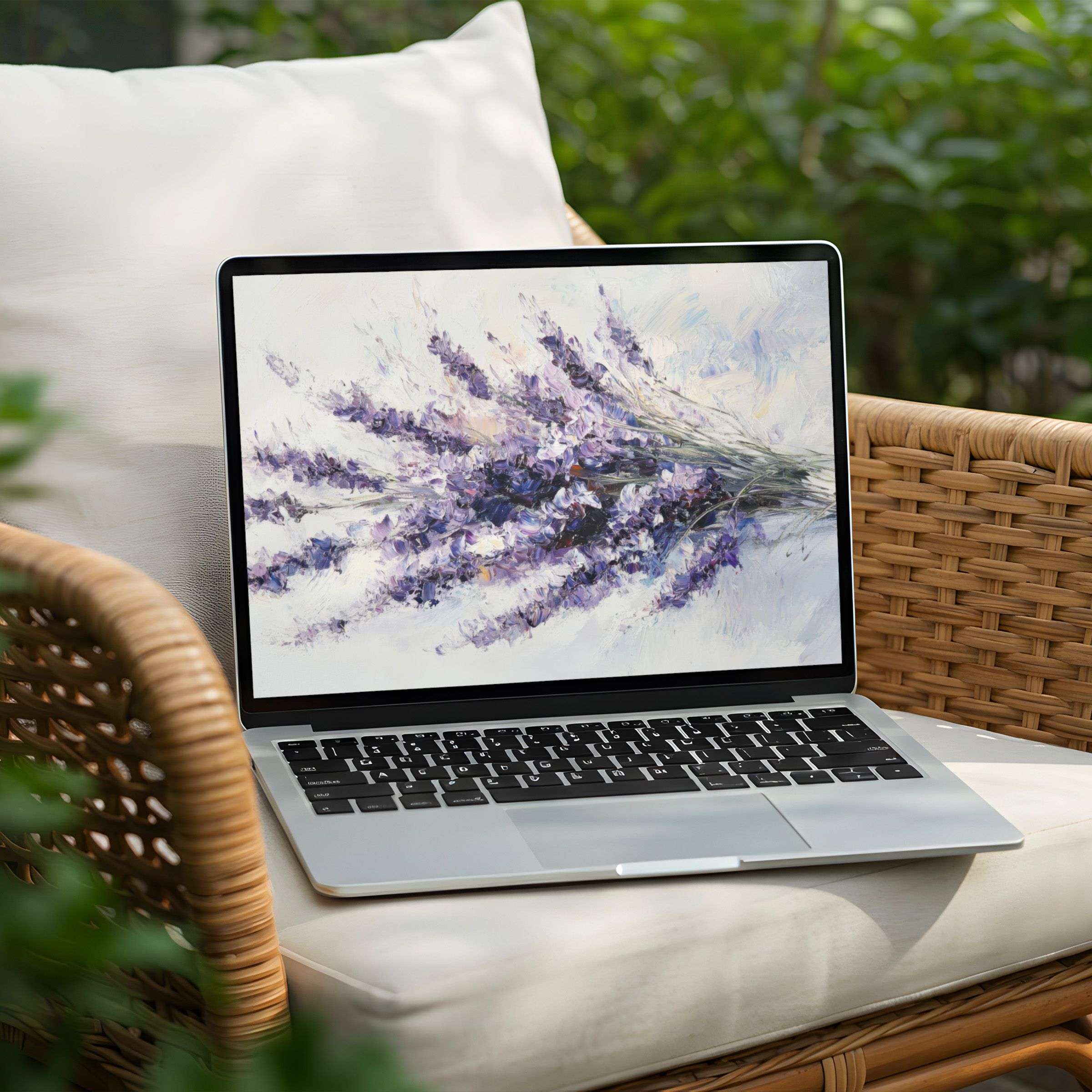 Lavender art enhances this desktop background, an instant download for PC or Laptop, inspiring calm with its elegant design