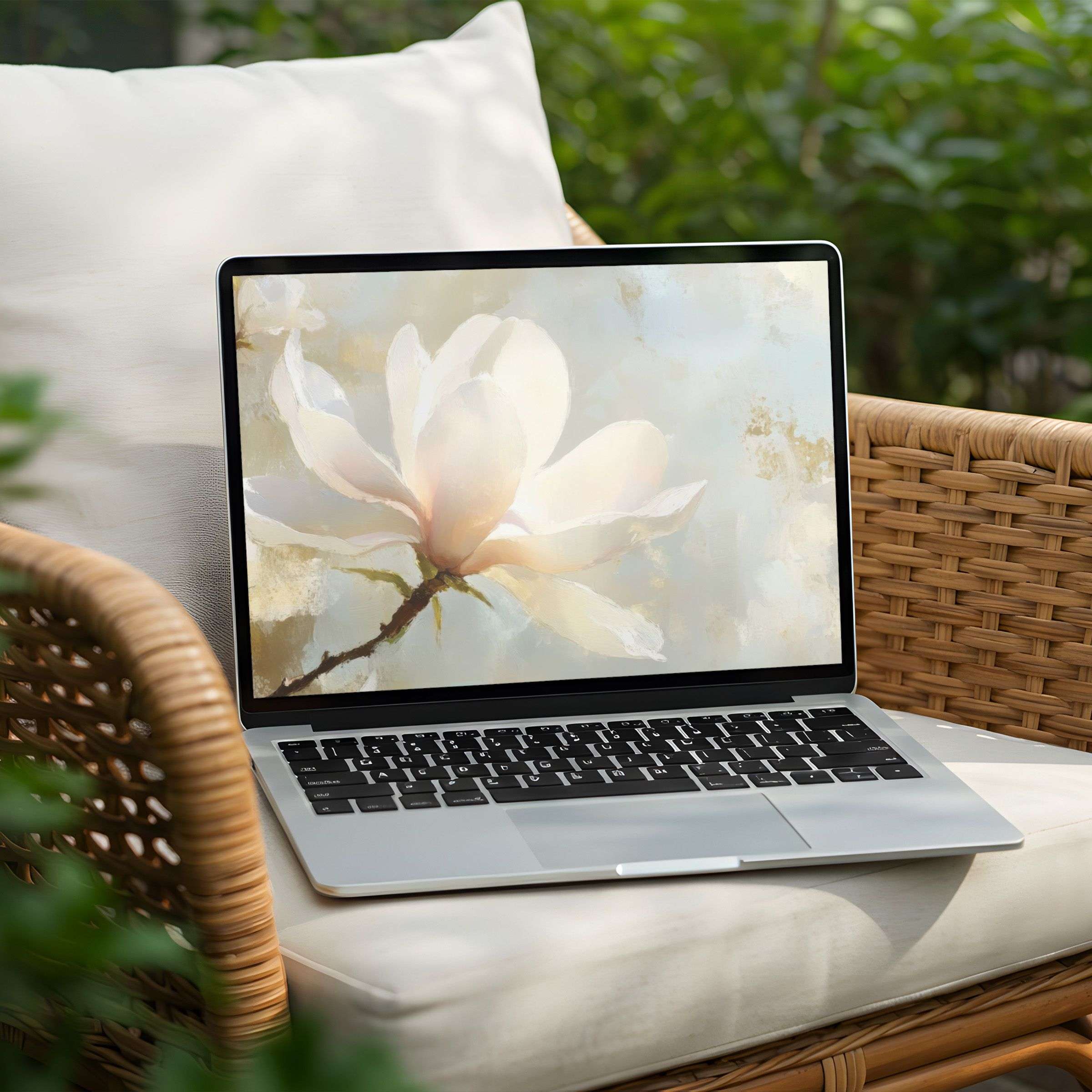 Elegant magnolia digital art for your desktop background offers calm inspiration, ideal for PC and Laptop instant download