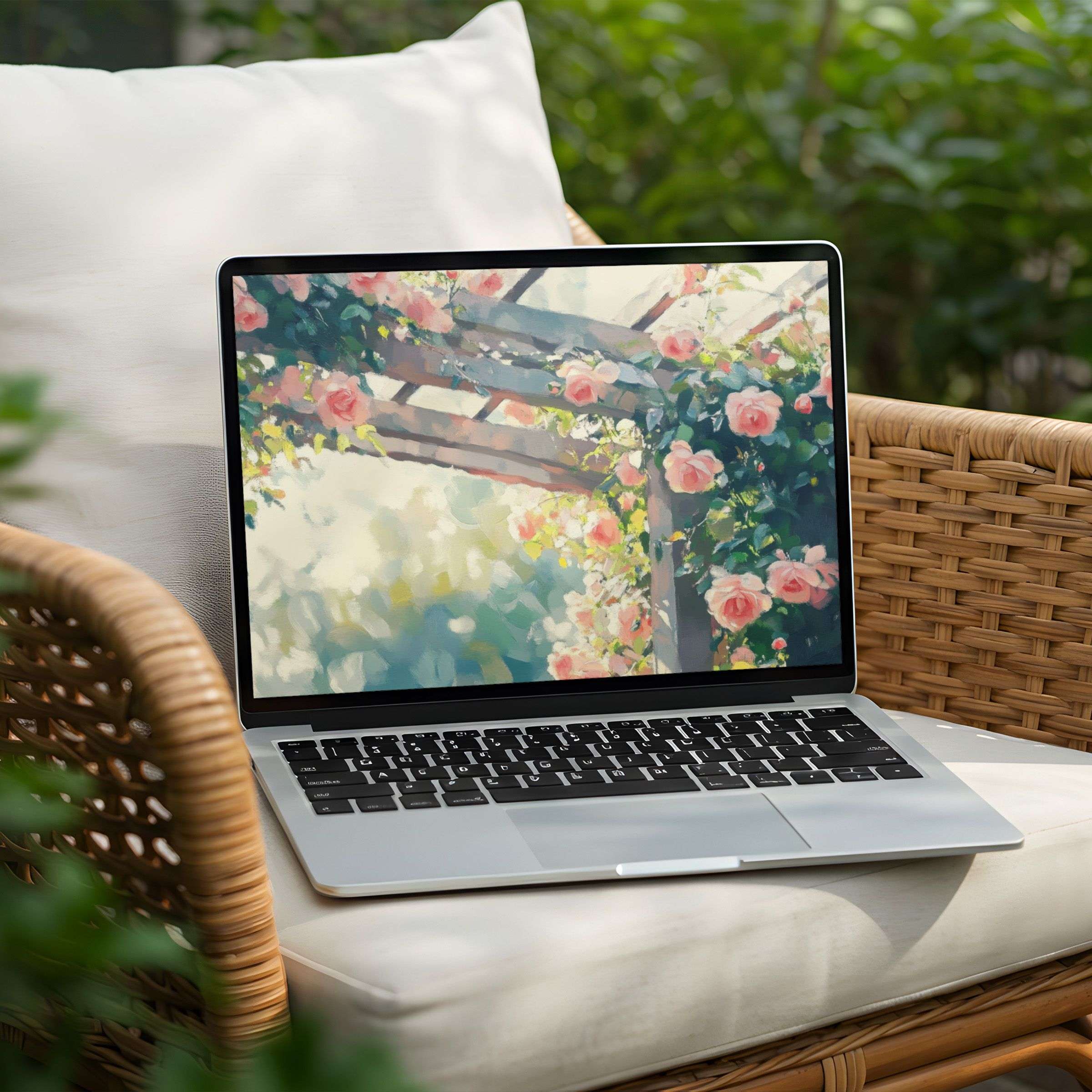 Elegant floral desktop background for PC or Laptop offering instant download evokes calm and mindfulness with soft pastel hues