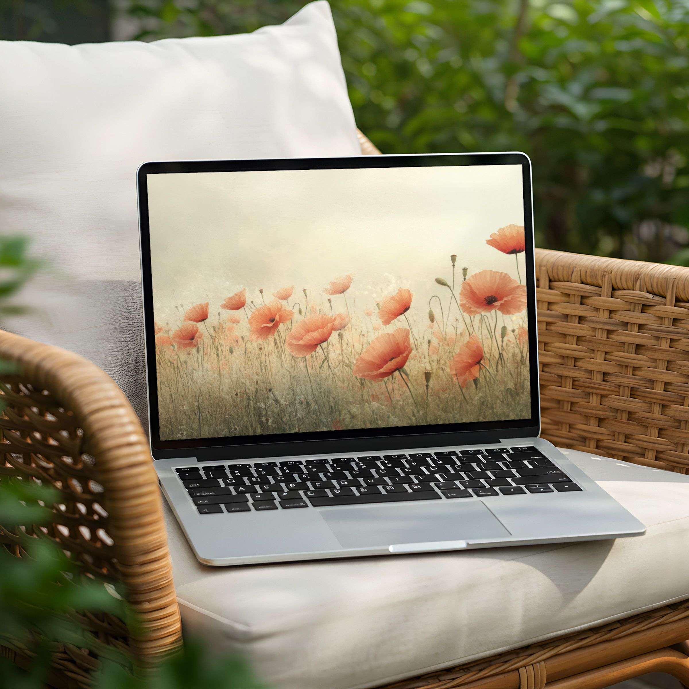 Elegant poppy field art for your laptop or PC desktop background Instant download evokes calm and inspiration