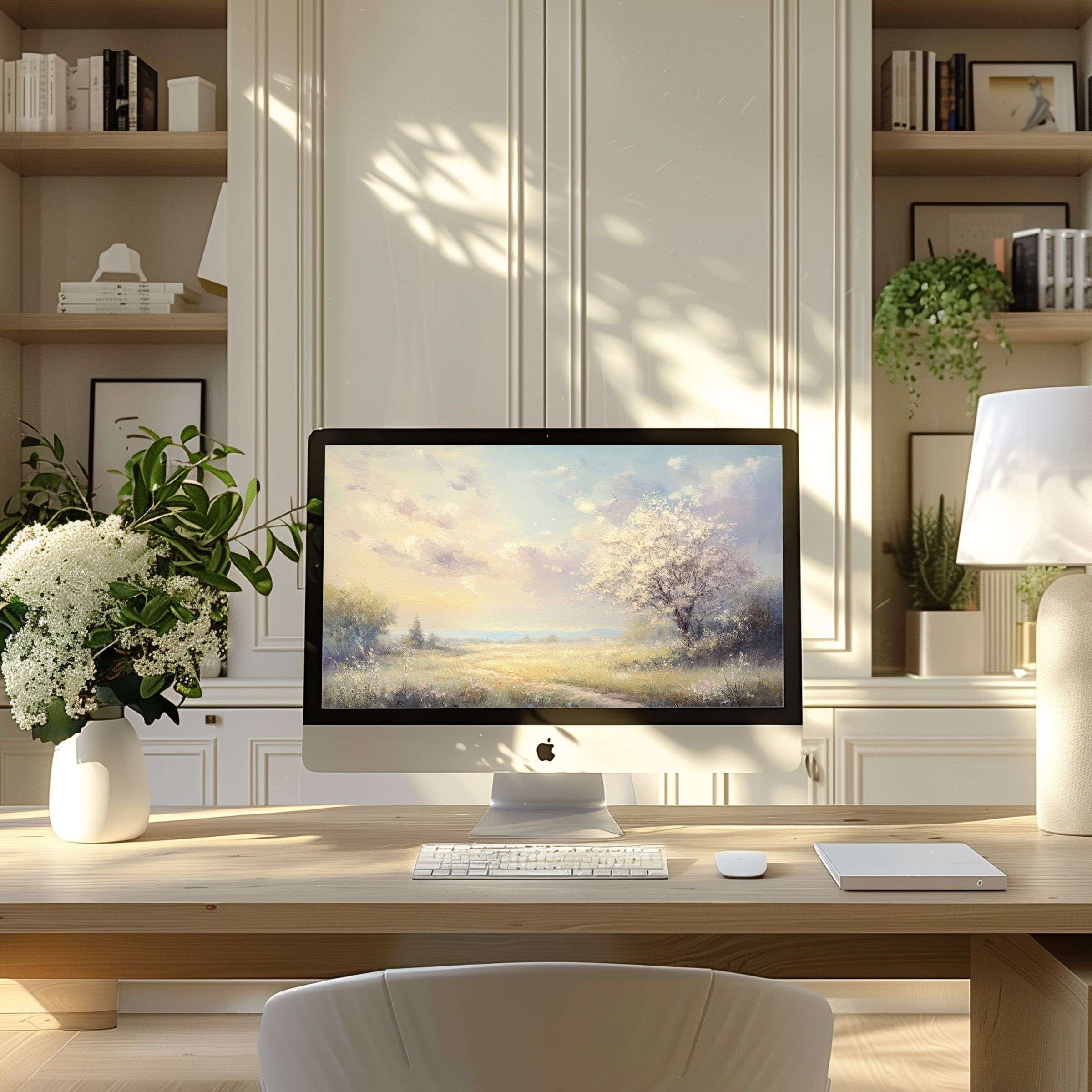 Inspire elegance with this serene landscape wallpaper for computer perfect for any modern home office setting on PC or laptop