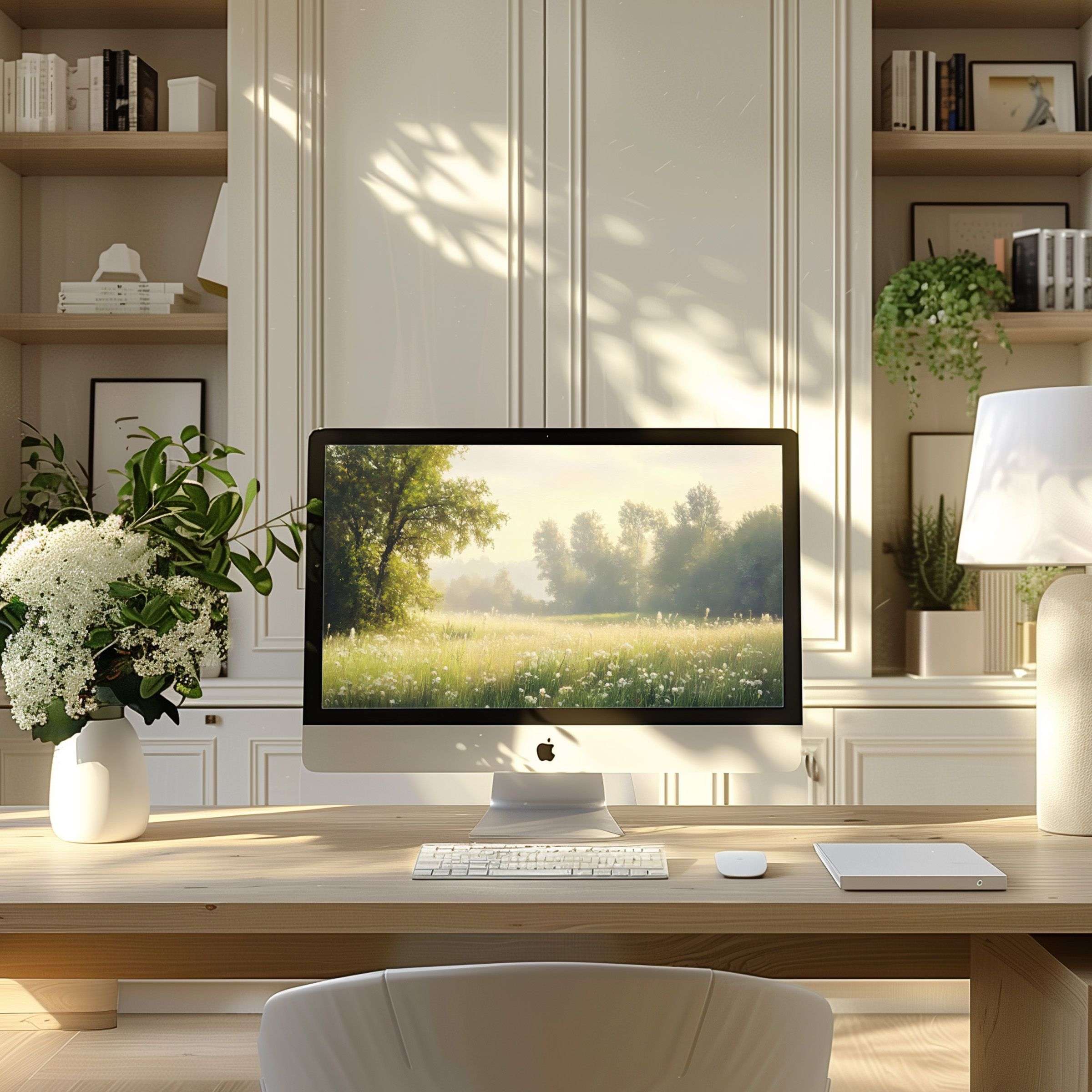 Inspiring nature landscape wallpaper for computer fits any PC or laptop creating a calm and elegant modern home office atmosphere