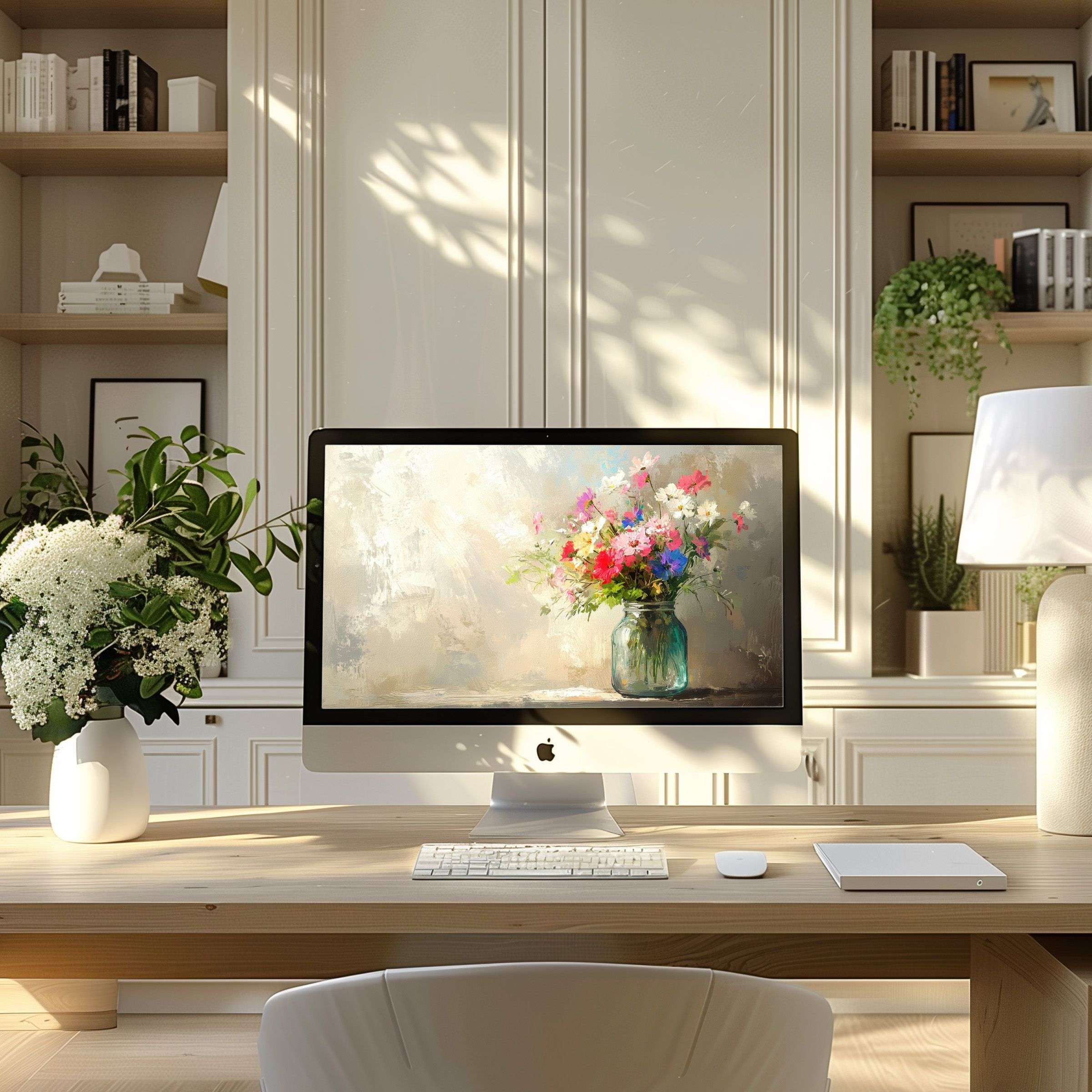 Elegant floral artwork as wallpaper for computer, perfect for PC and laptop, enhancing modern home office with calm inspiration