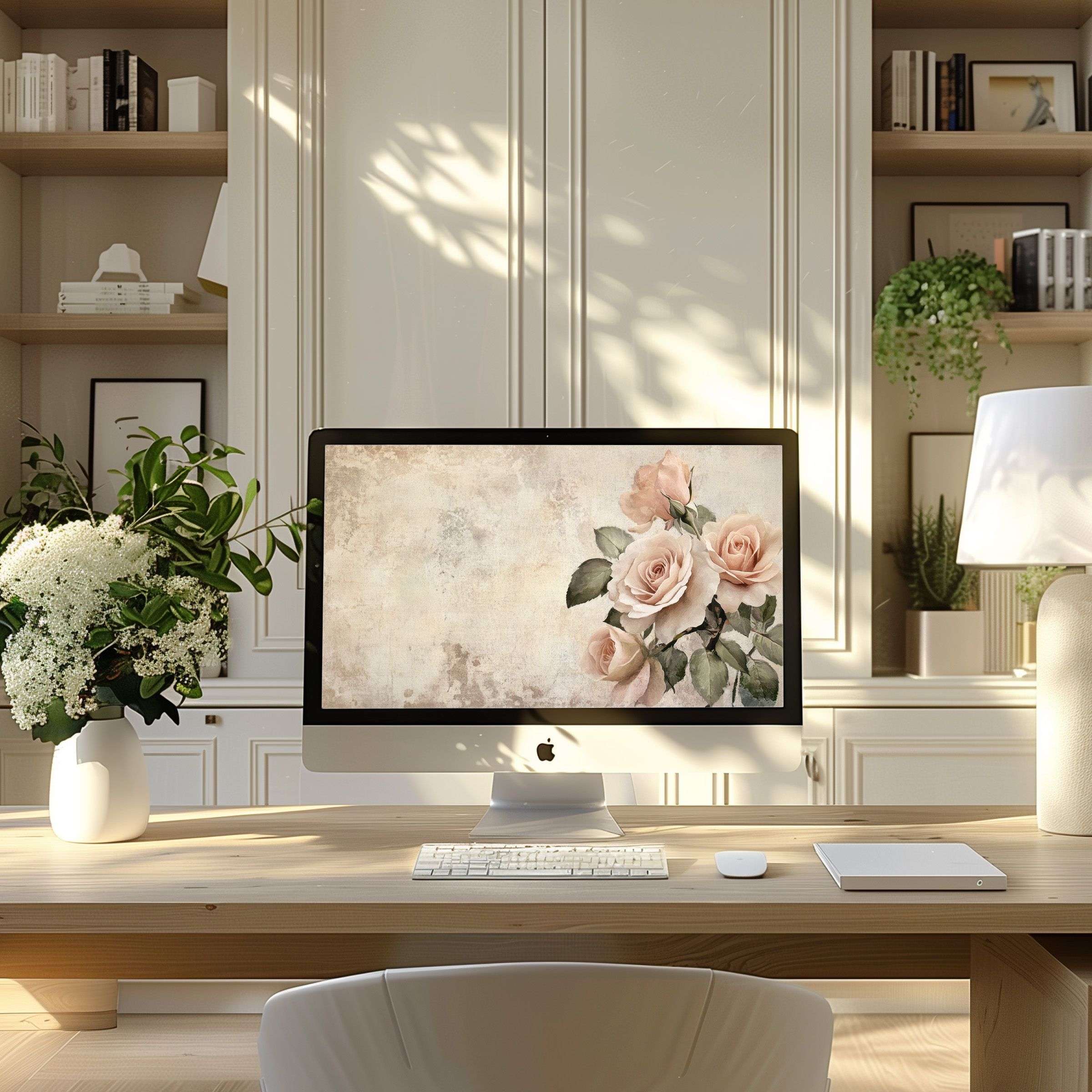 Elegant floral wallpaper for computer brings calm inspiration to your PC or laptop modern home office digital download