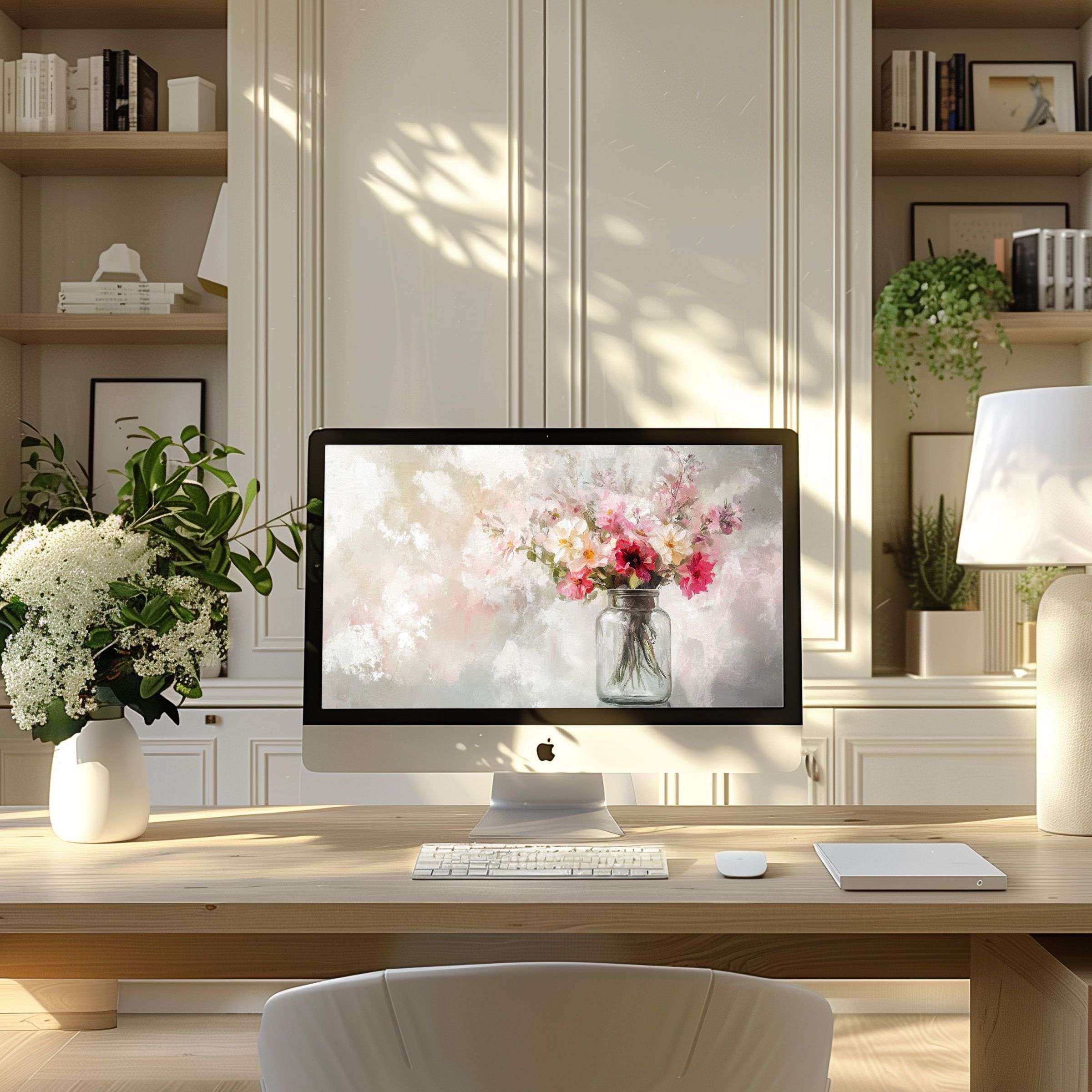 Elegant floral wallpaper for computer and laptop inspiring calm in modern home office perfect for PC or digital download