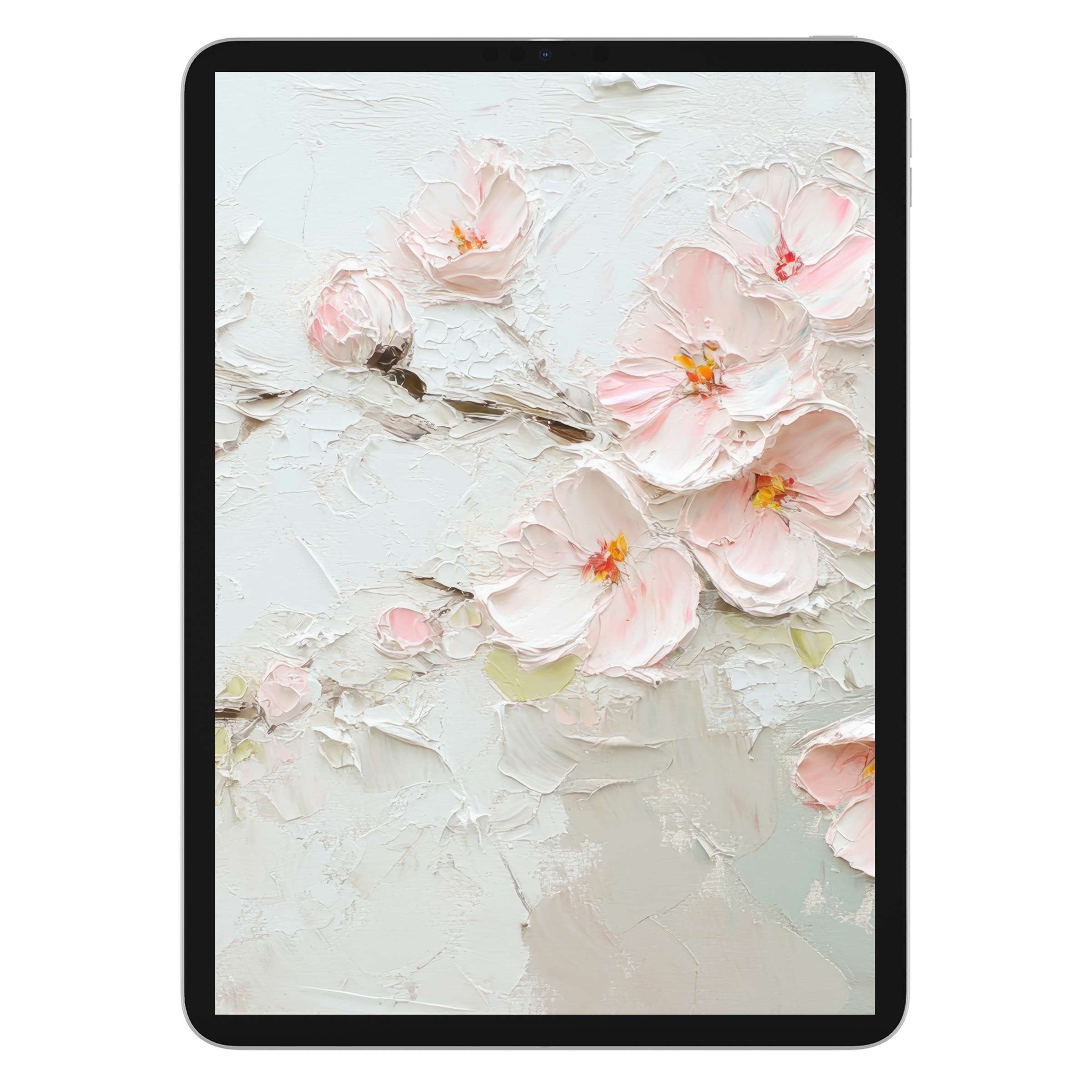 Textured pink cherry blossoms evoke calm in this spring iPad wallpaper digital download, ideal for tablet background aesthetics