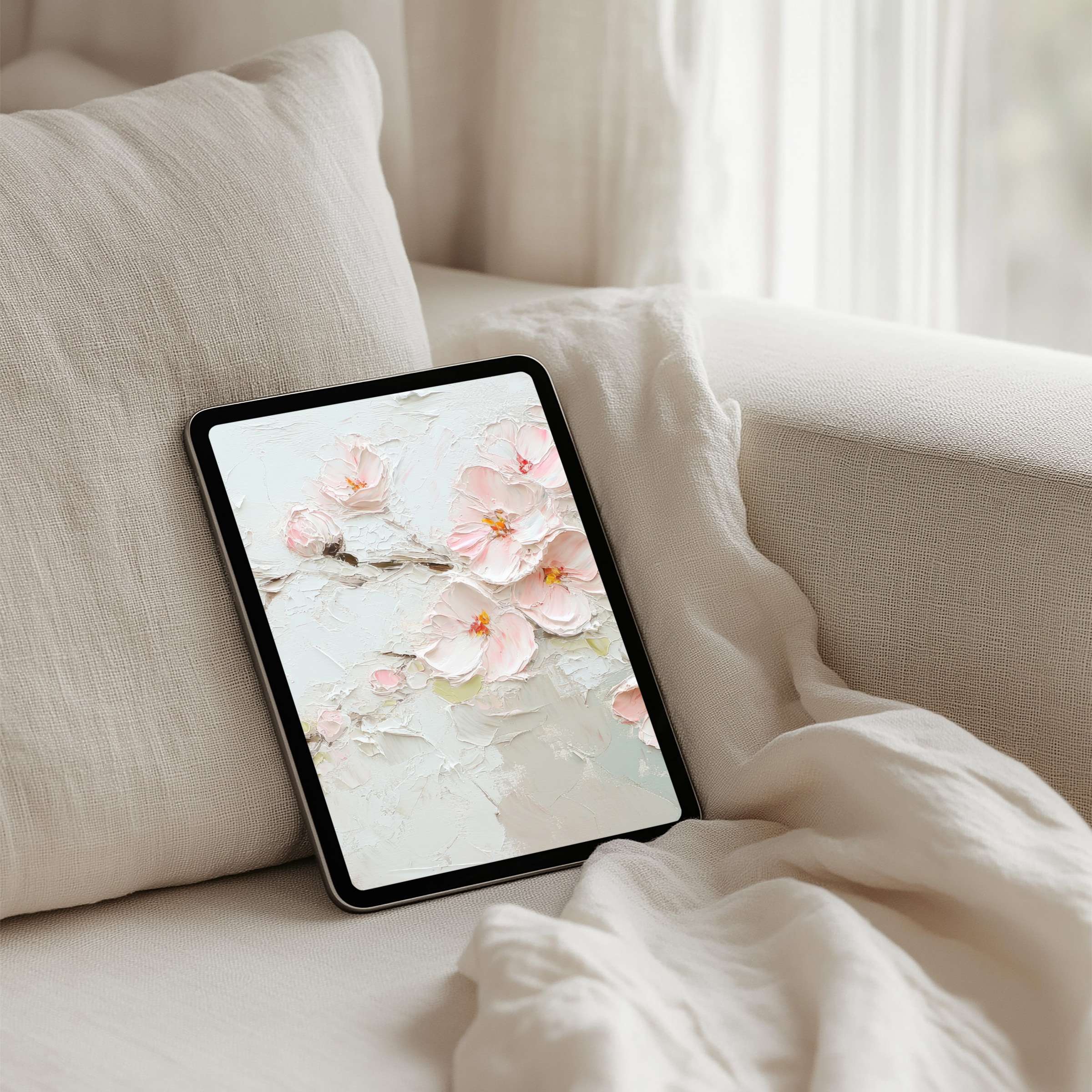 Elegant floral iPad background with soft pink textures for instant download on any tablet, inspiring calm and mindfulness