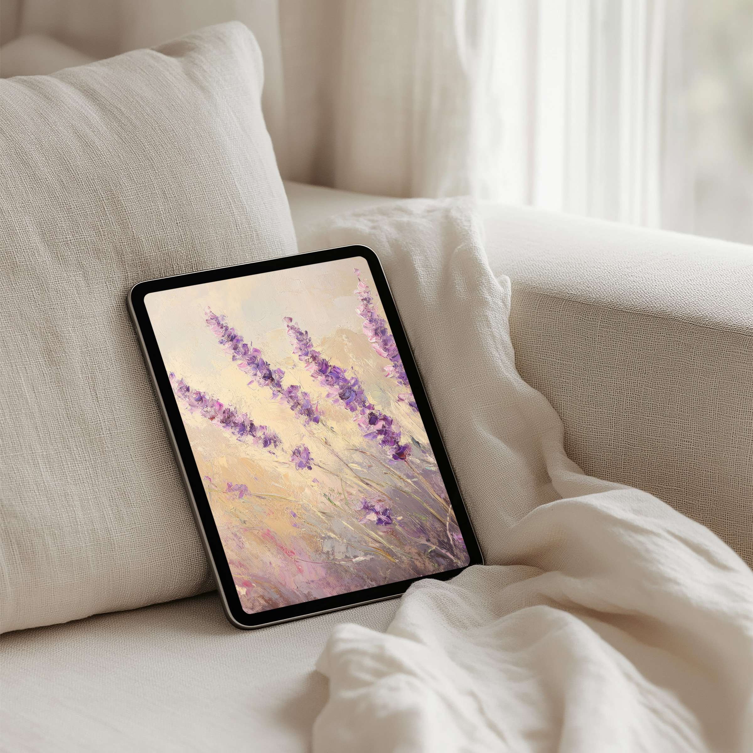 Elegant lavender iPad background in soft pastels for an inspiring and calming instant download, perfect for any tablet user