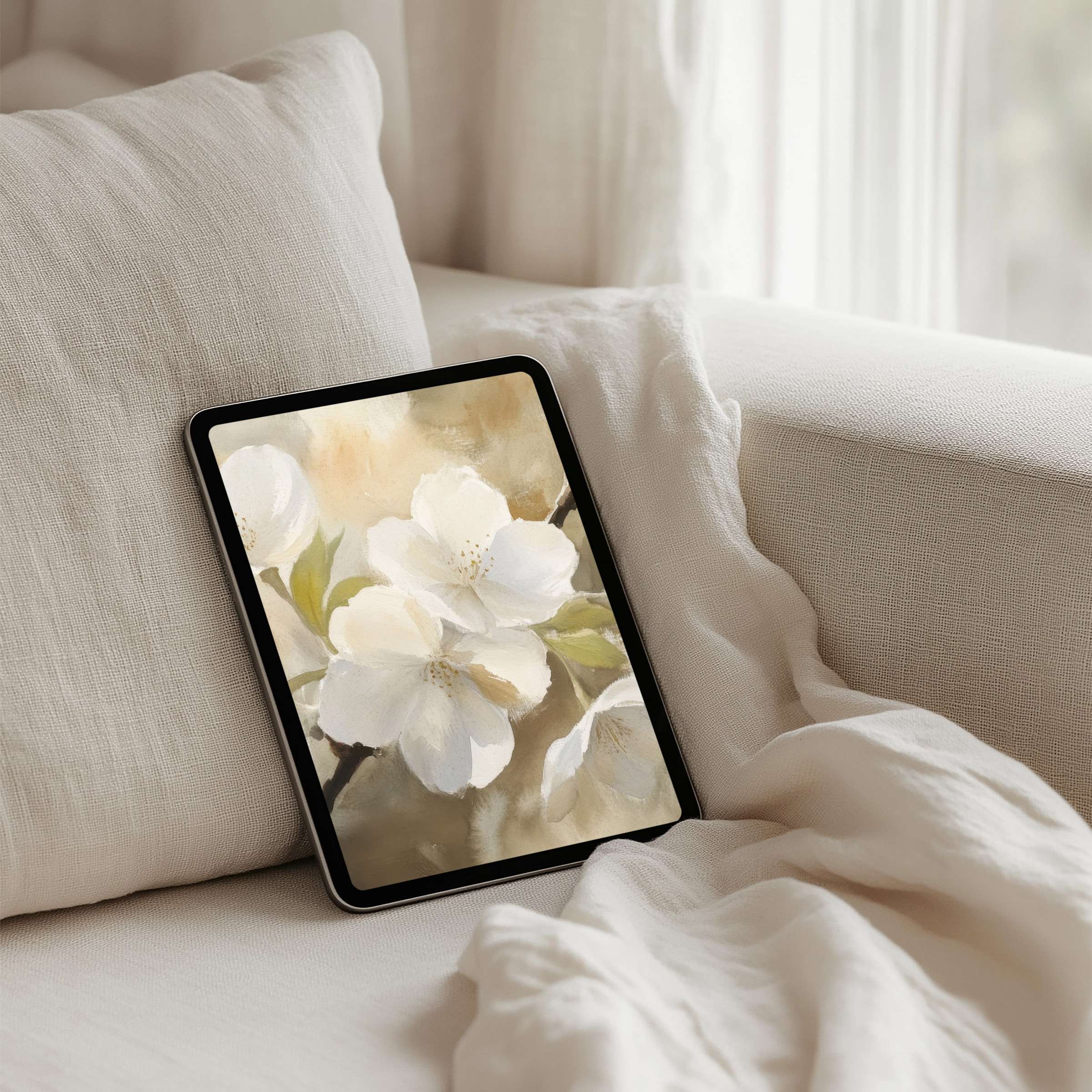 Elegant floral iPad background for tablet, offering calm inspiration with instant download; fits iPad, Samsung, Android tablets