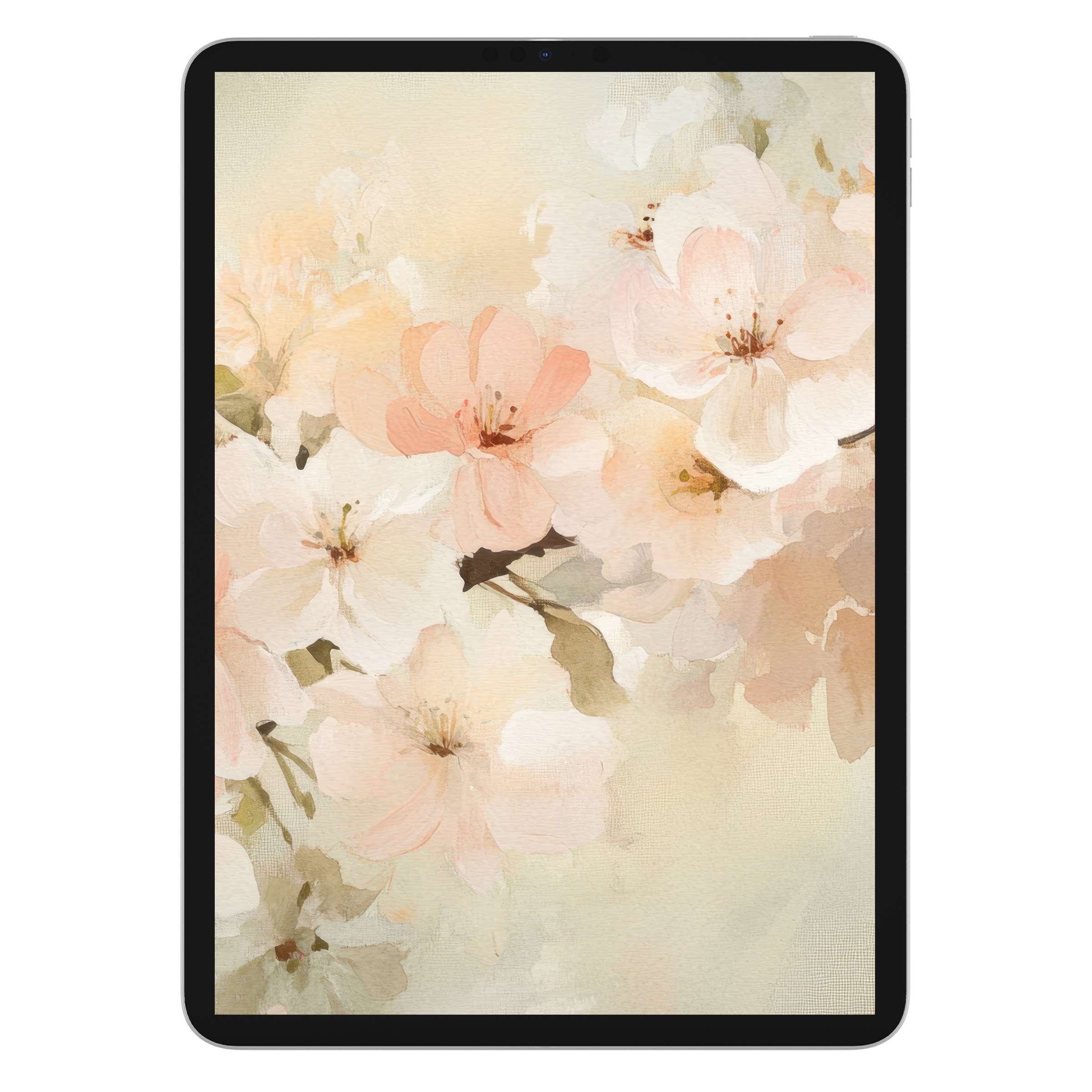 Delicate watercolor blossoms create an elegant spring iPad wallpaper, perfect tablet digital download background for serene style