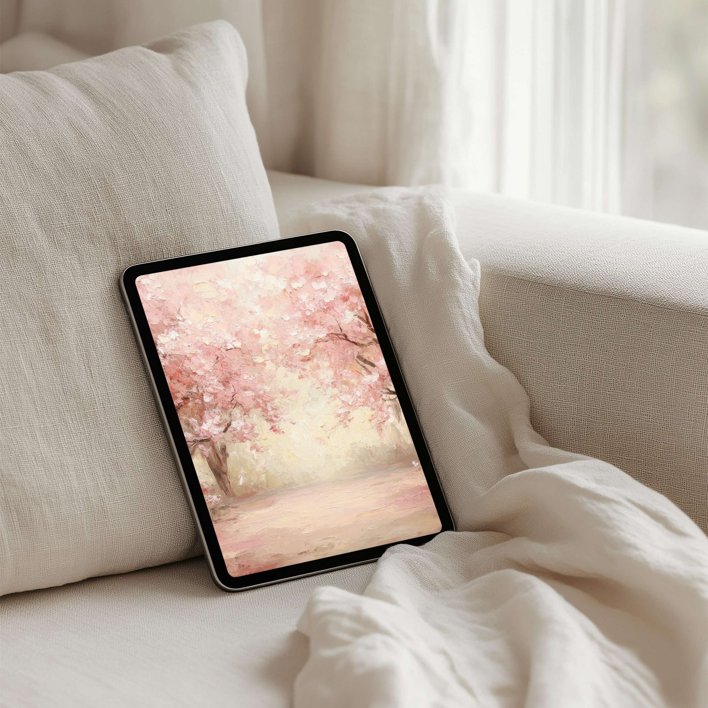 Soft pastel blossoms create an inspiring iPad background for calm elegance on any tablet with instant download for mindful design