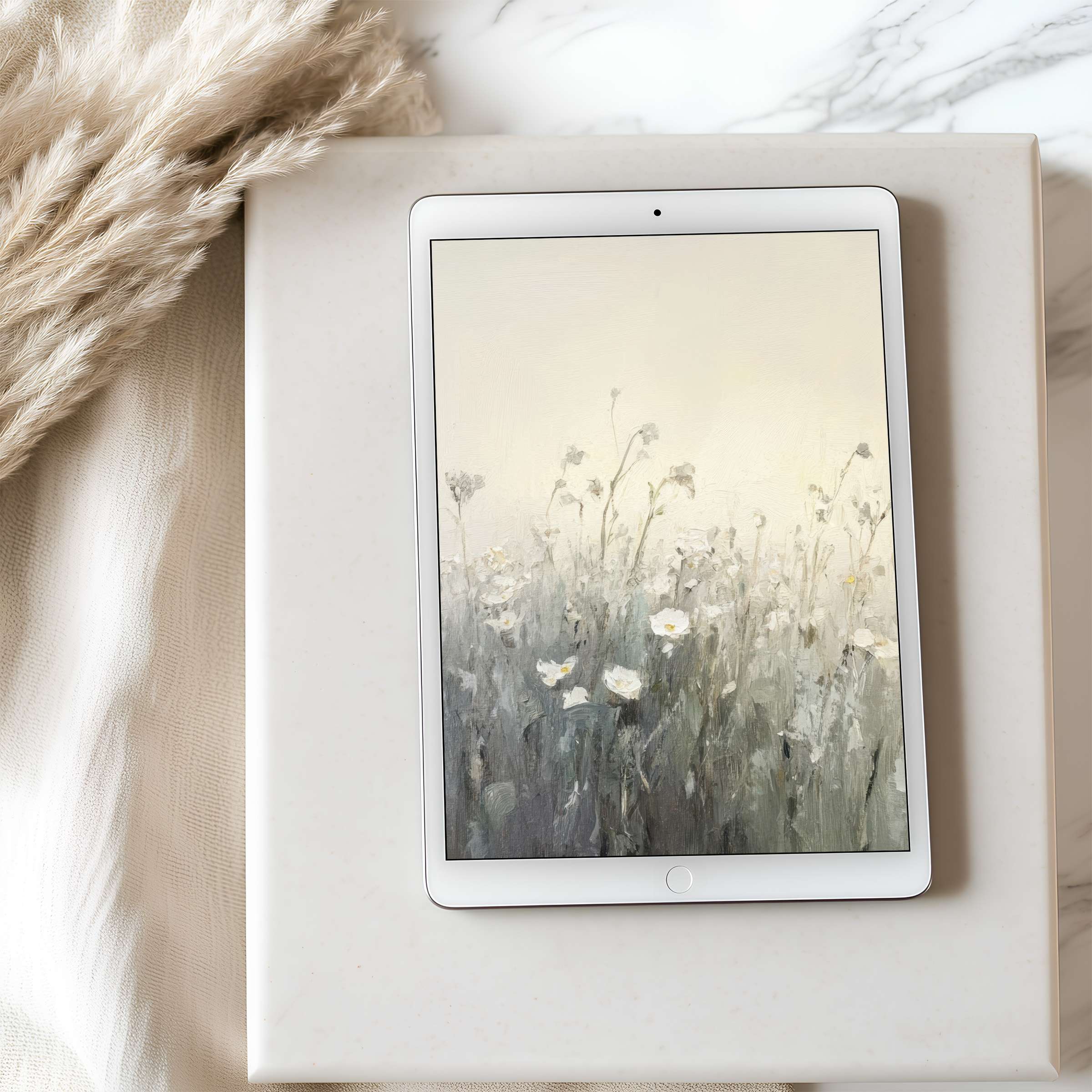 Elegant floral tablet wallpaper evoking calm in a neutral setting perfect for iPad or Android high resolution digital download
