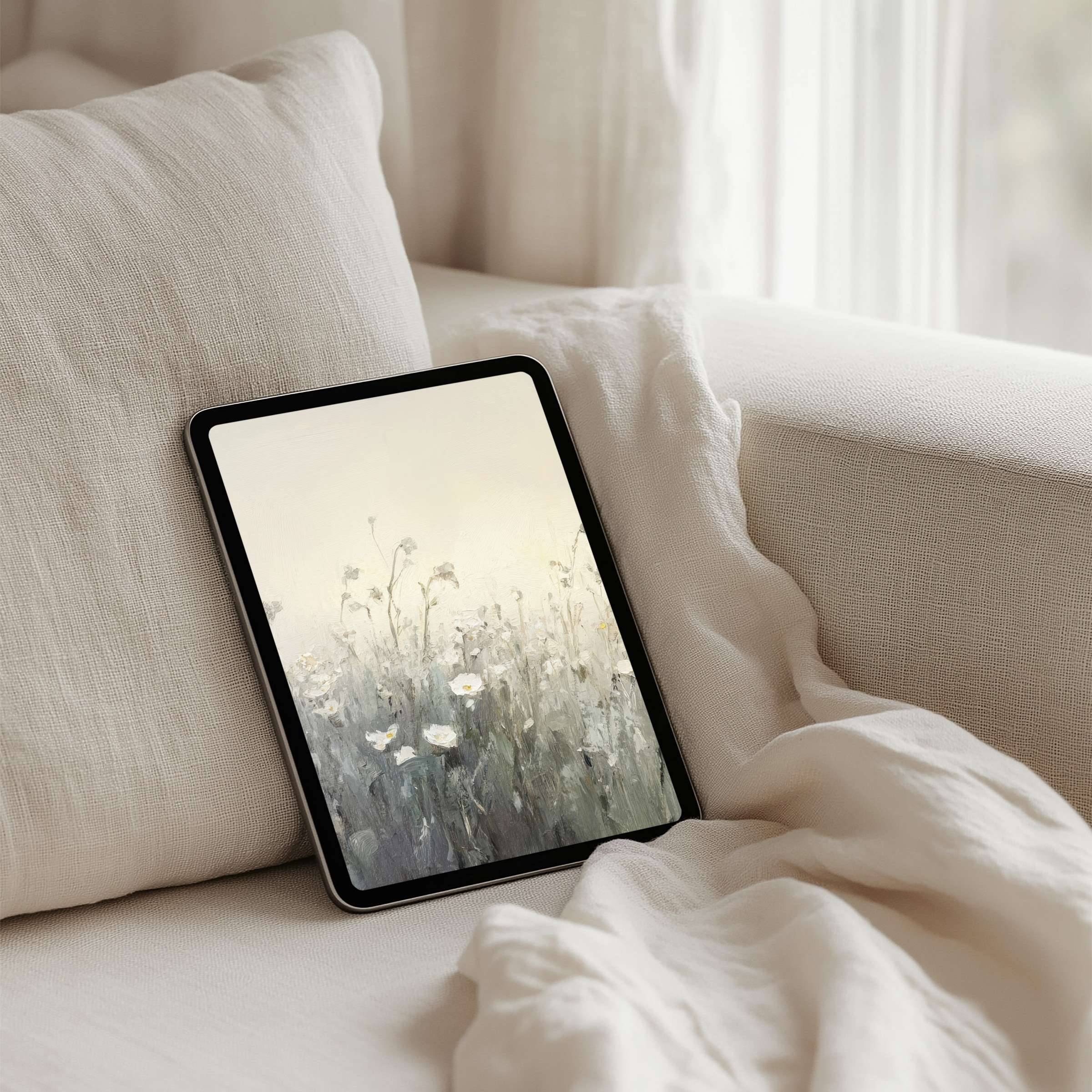 Elegant floral iPad background for instant download on tablet exudes calm and mindfulness enhancing any design-conscious space
