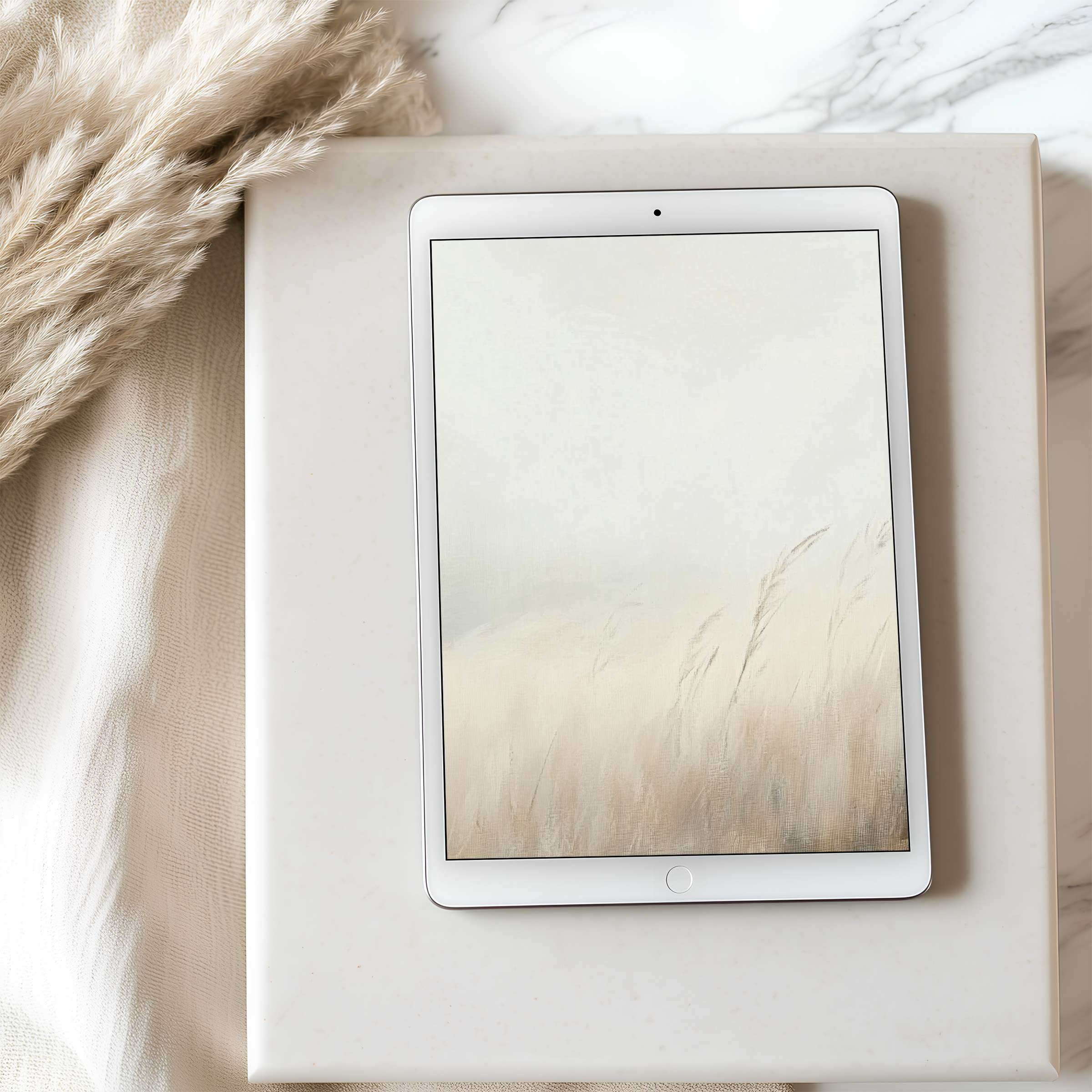 Elegant, serene tablet wallpaper with soft beige hues and organic textures perfect for high-resolution iPad or Android digital download