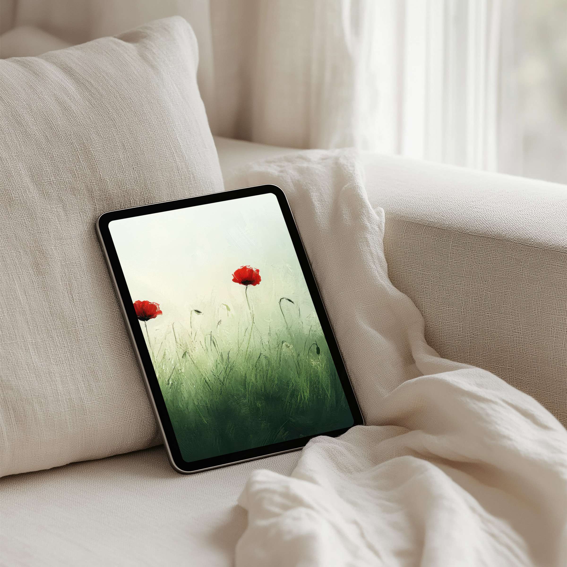 Tranquil iPad background with poppies, perfect for instant download to elevate your tablet experience with elegance and mindfulness