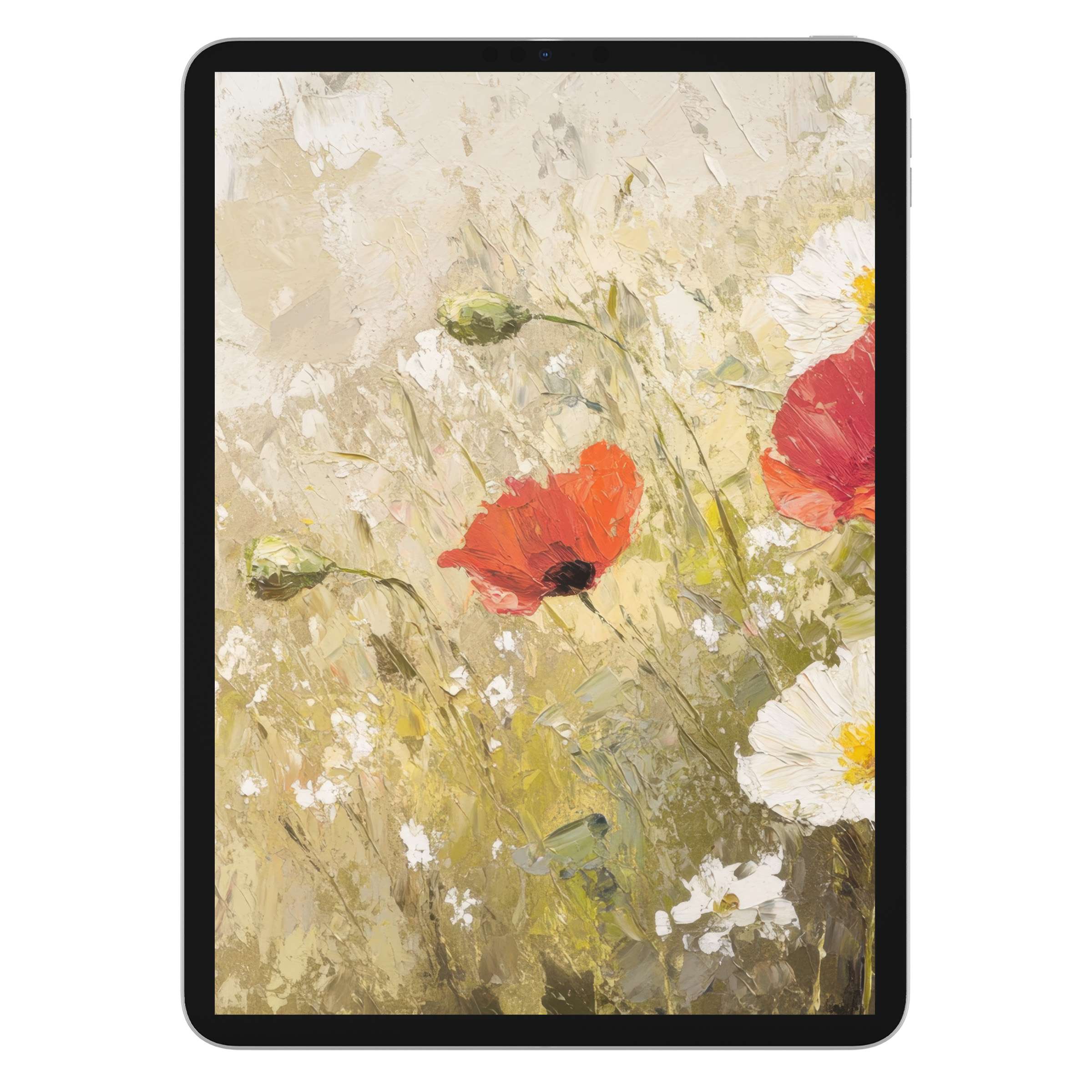Spring iPad wallpaper for digital download features elegant wildflowers in soft, warm hues, perfect tablet background for tranquility