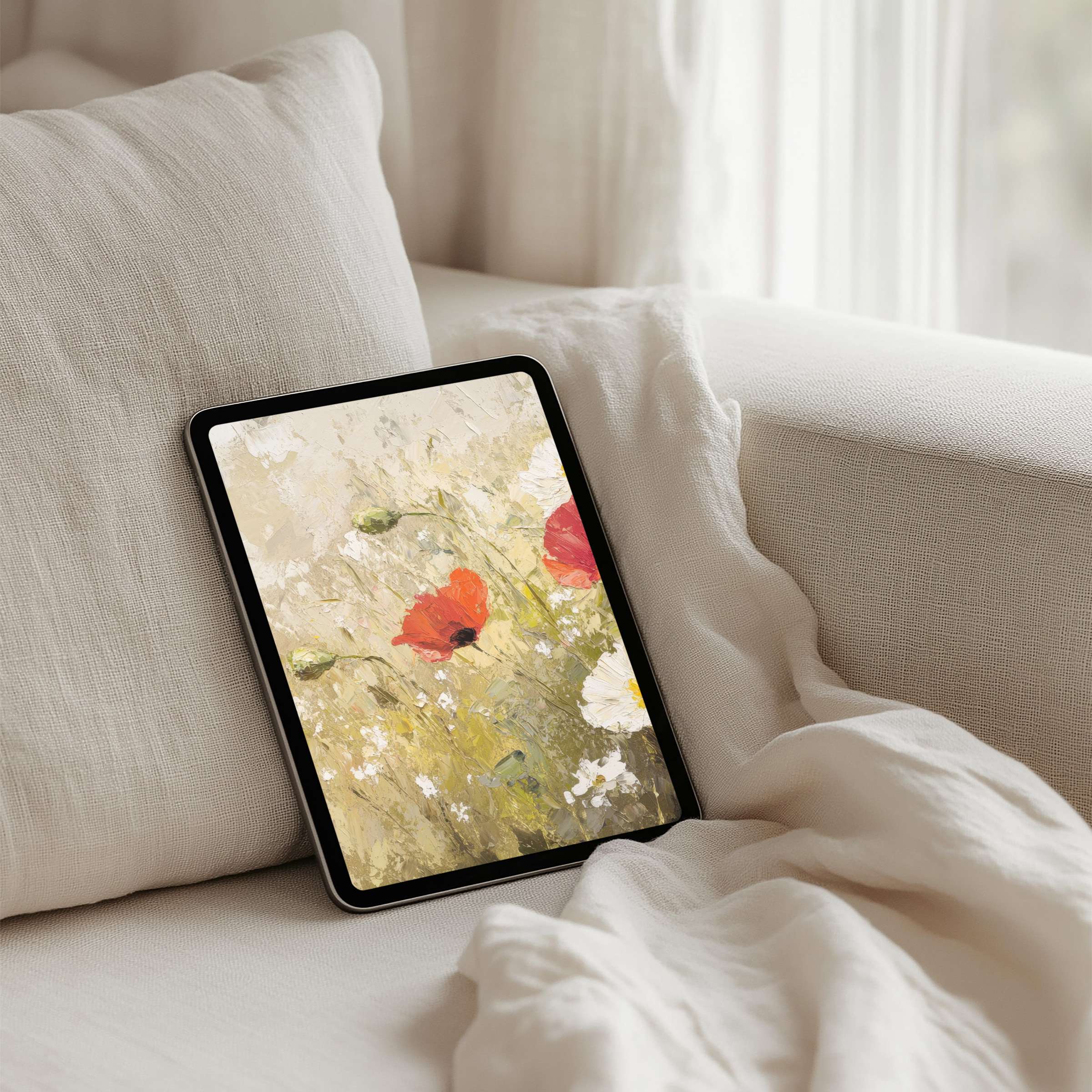 Soft floral iPad background with poppies offers calm elegance for design-conscious tablet users Instant download for mindfulness
